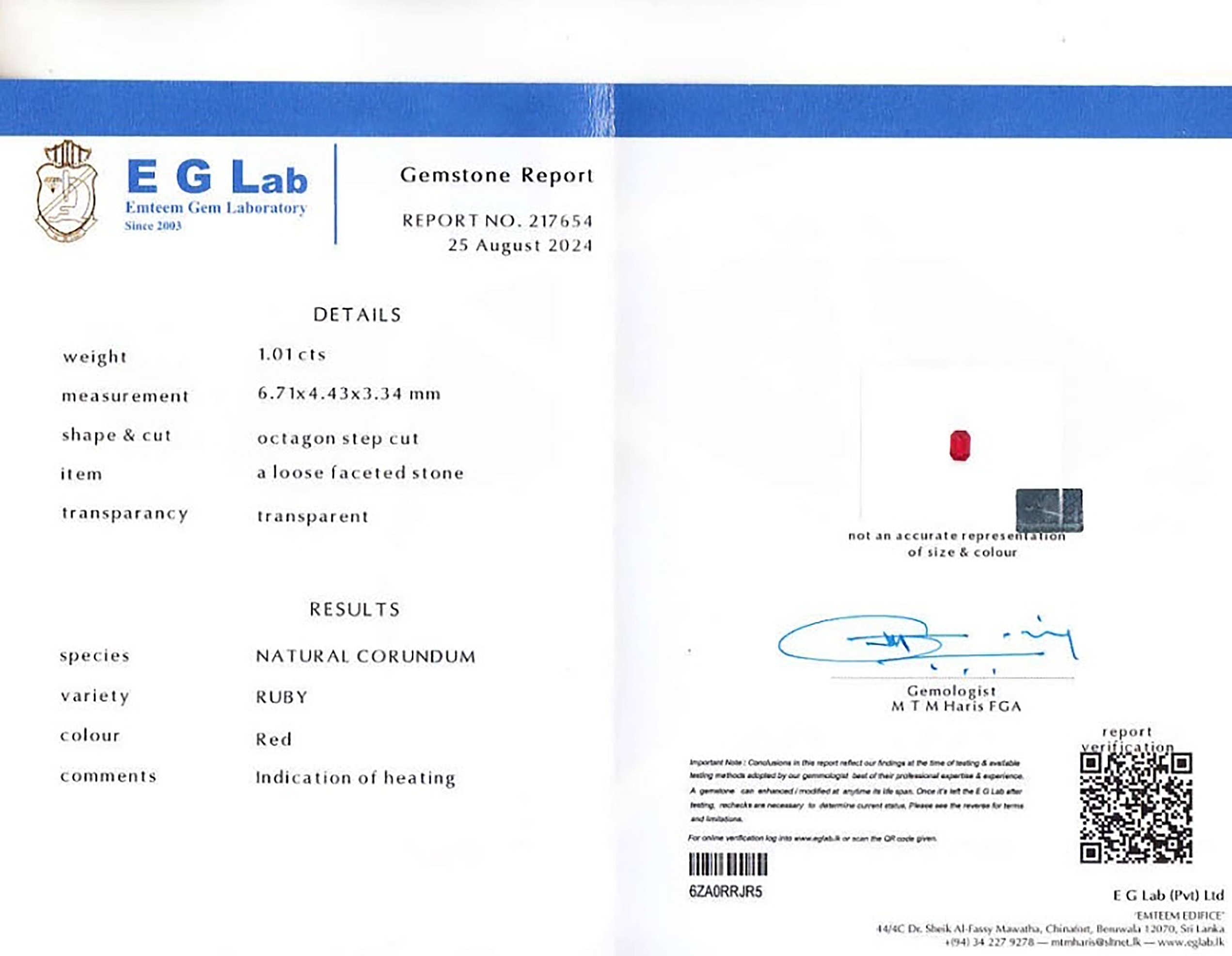 1.01 Ct. Ruby from Mozambique