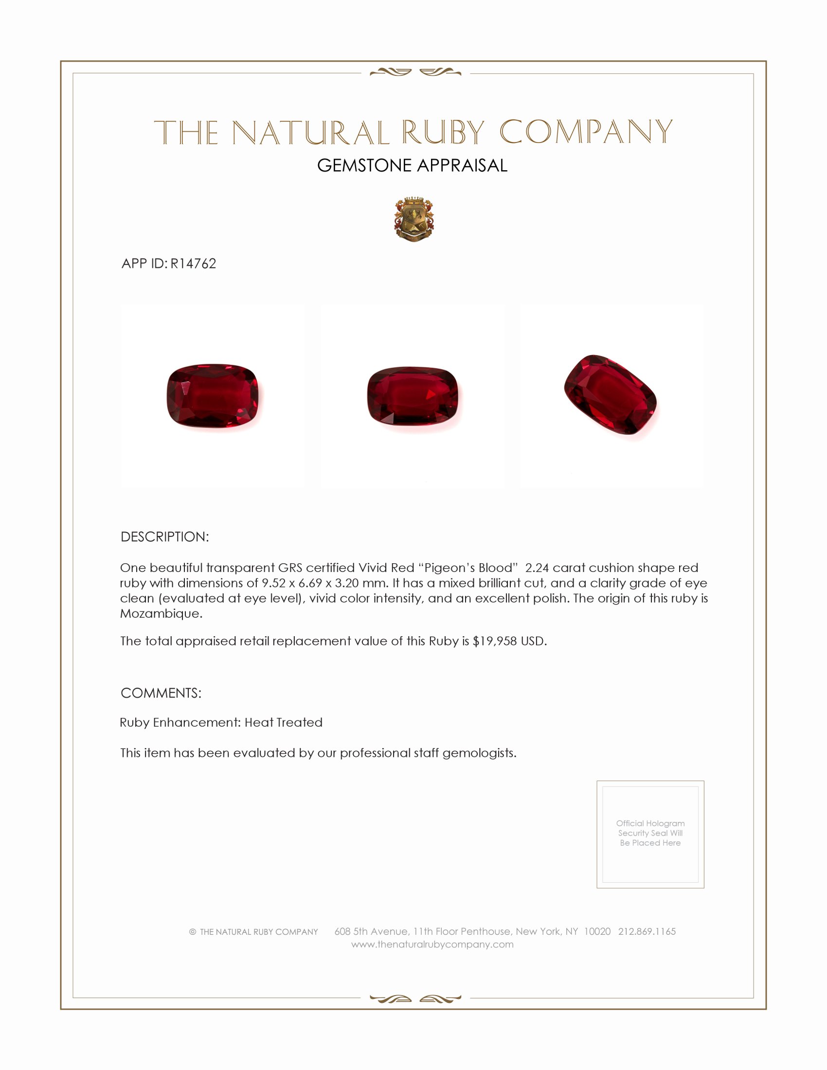 2.24 Ct. Ruby from Mozambique