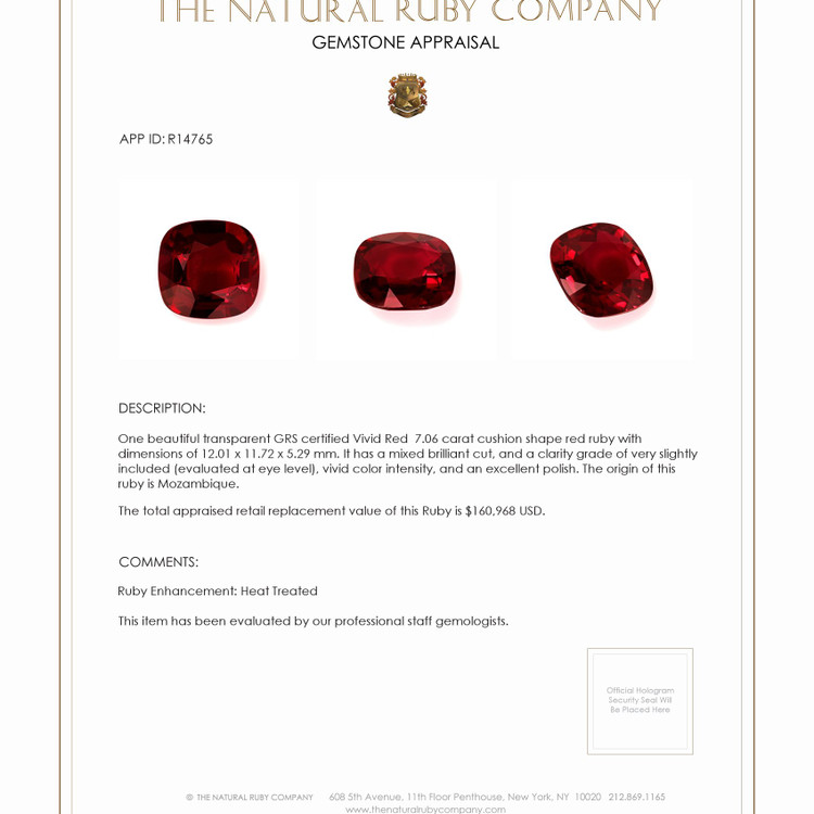 7.06 Ct. Ruby from Mozambique