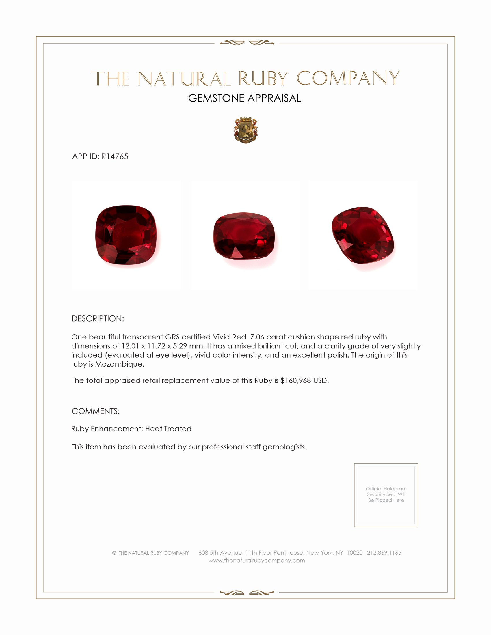 7.06 Ct. Ruby from Mozambique