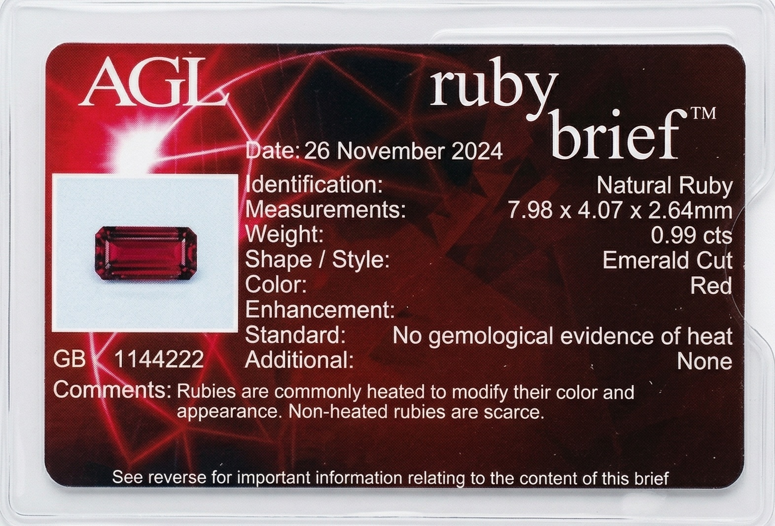 0.99 Ct. Ruby from Mozambique