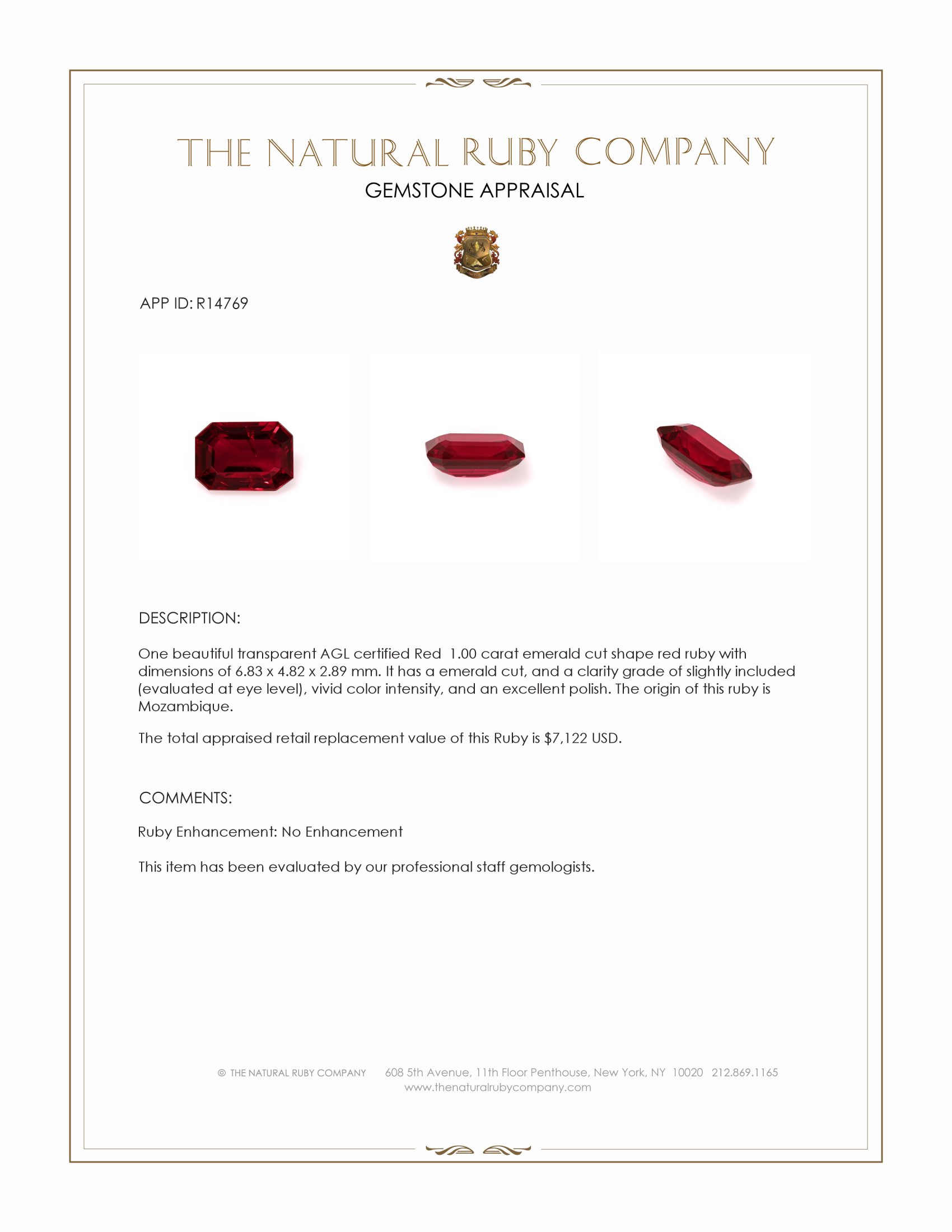 1.00 Ct. Ruby from Mozambique