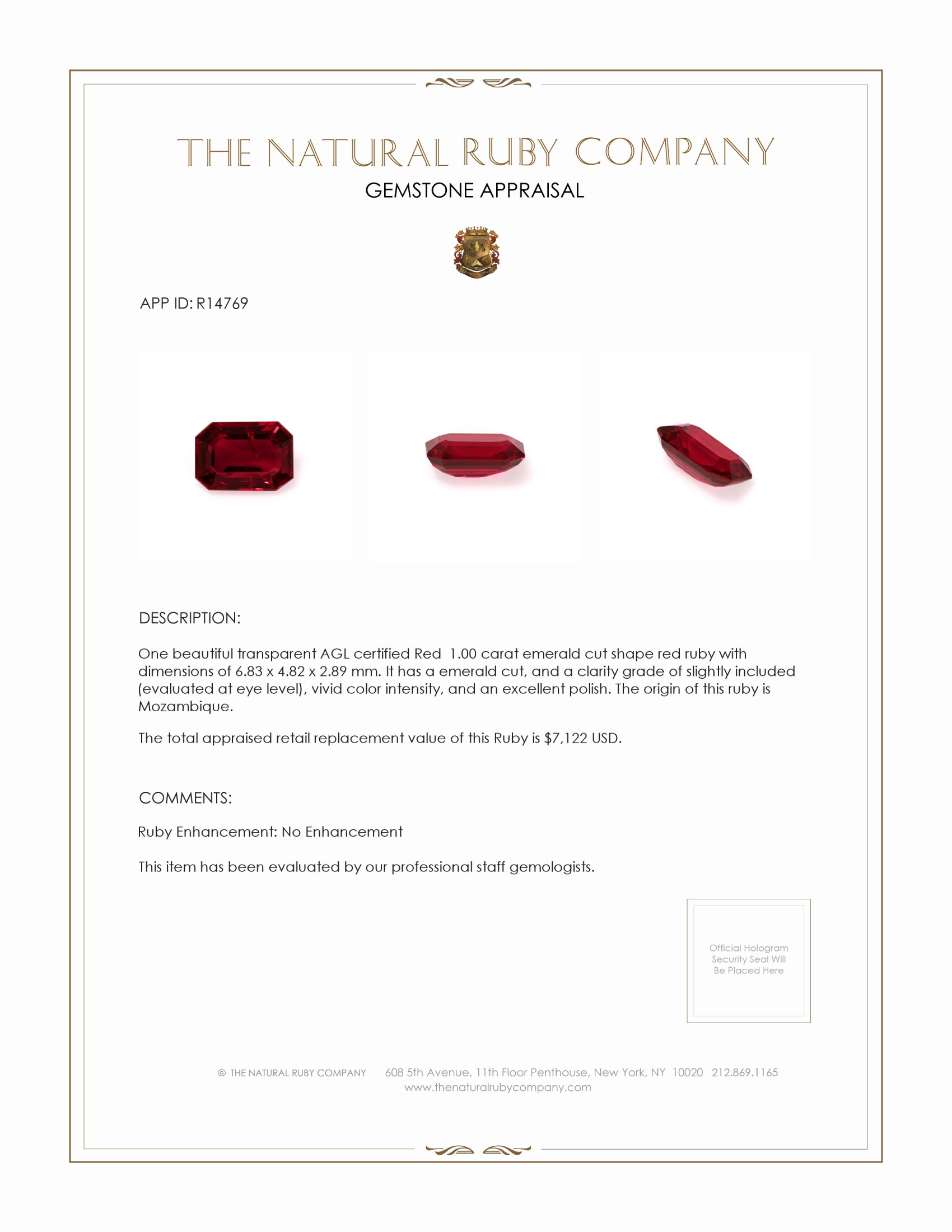 1.00 Ct. Ruby from Mozambique