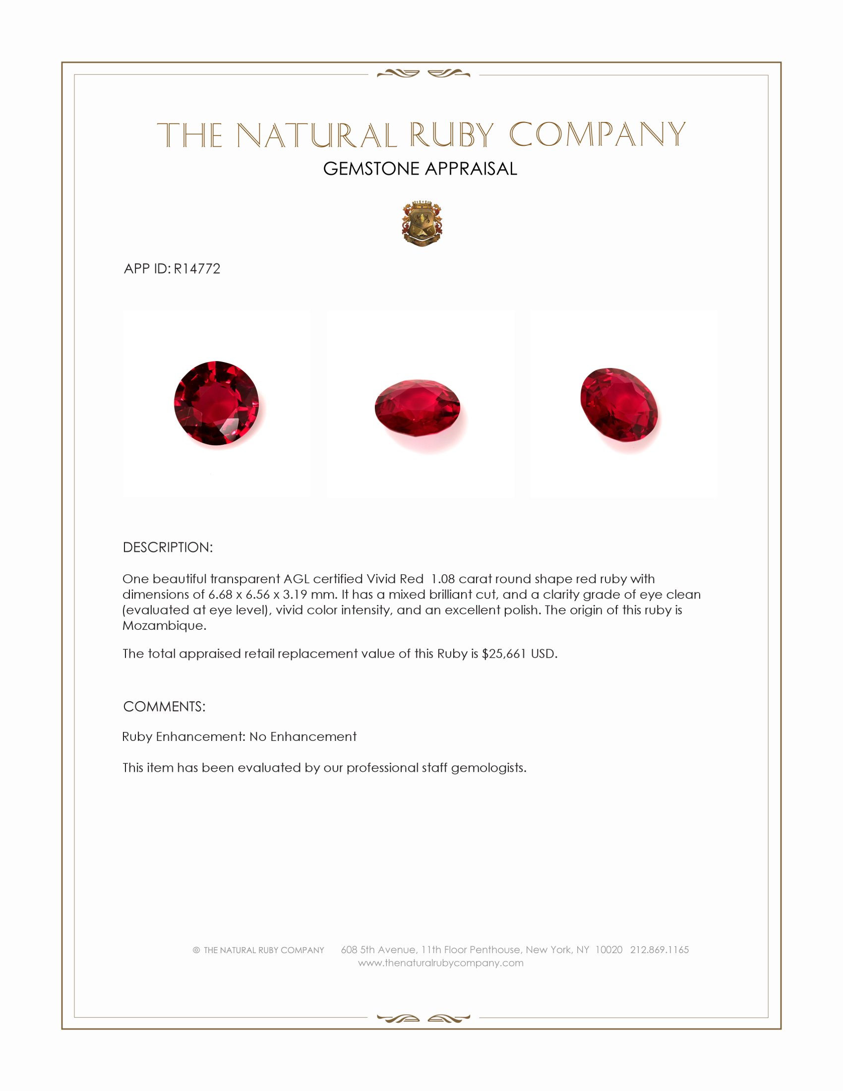 1.08 Ct. Ruby from Mozambique