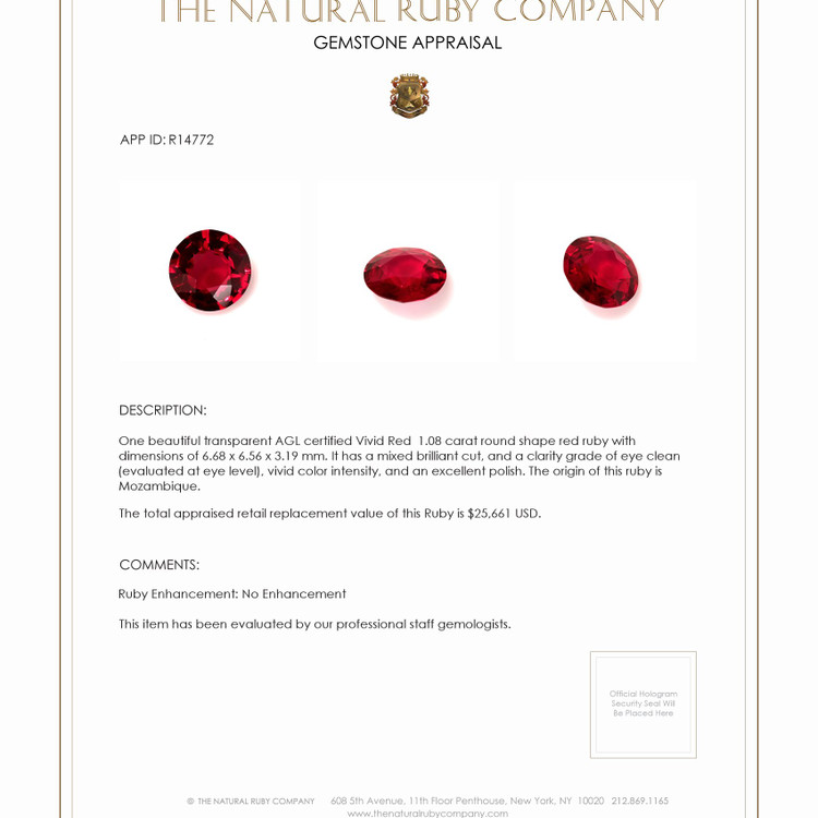 1.08 Ct. Ruby from Mozambique