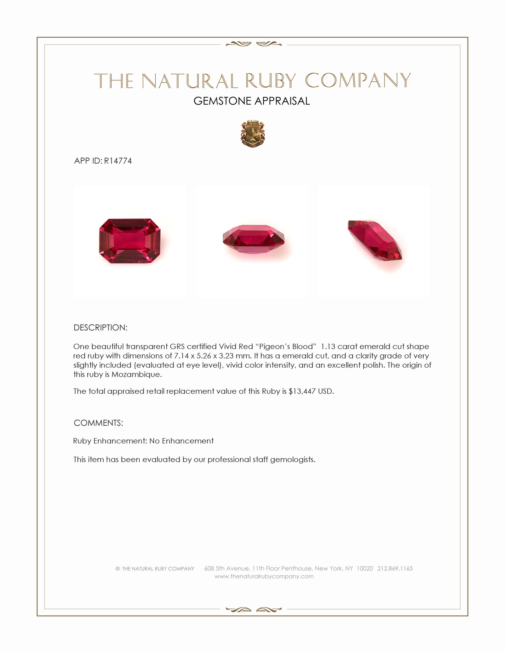 1.13 Ct. Ruby from Mozambique