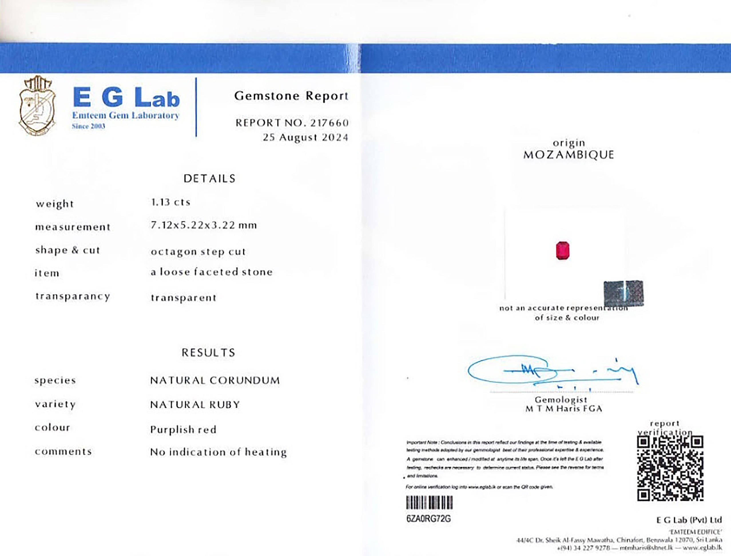 1.13 Ct. Ruby from Mozambique