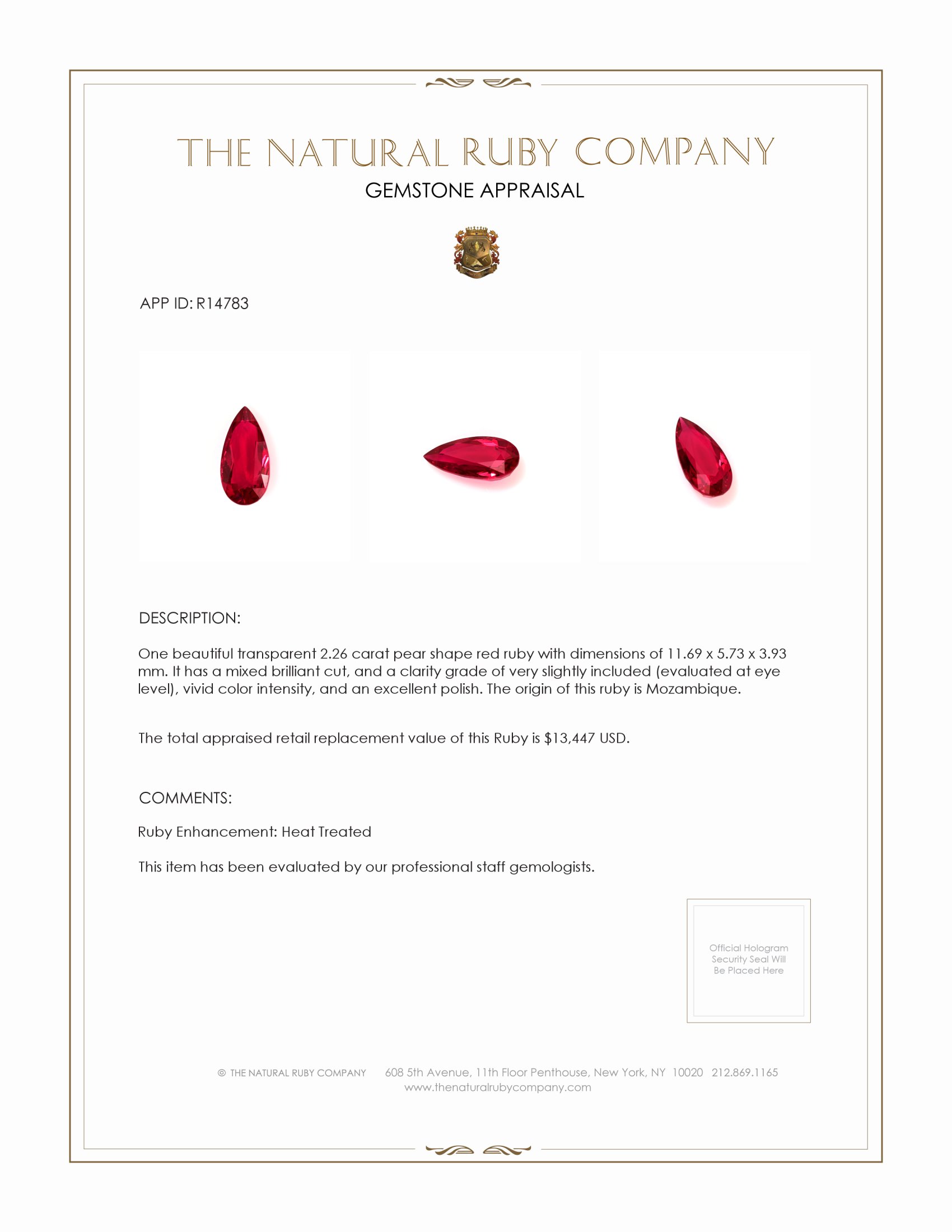 2.26 Ct. Ruby from Mozambique