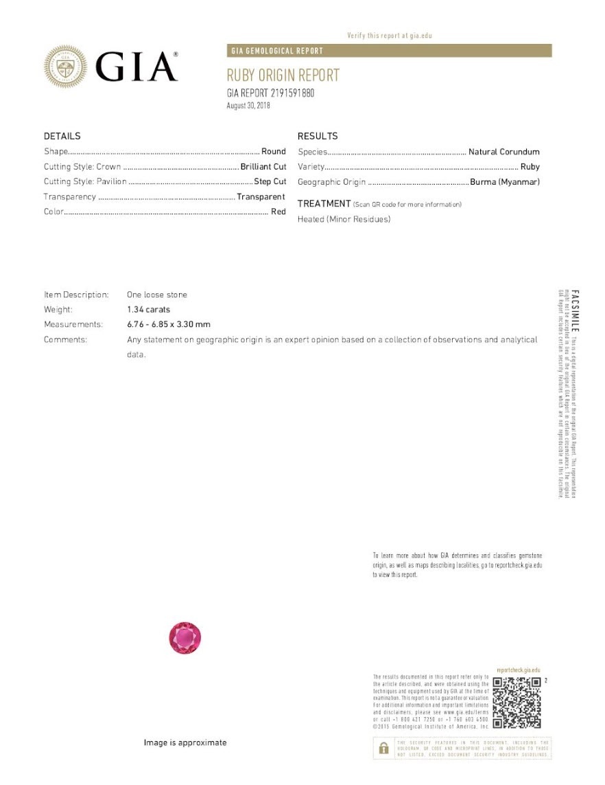 1.34 Ct. Ruby from Burma (Myanmar)