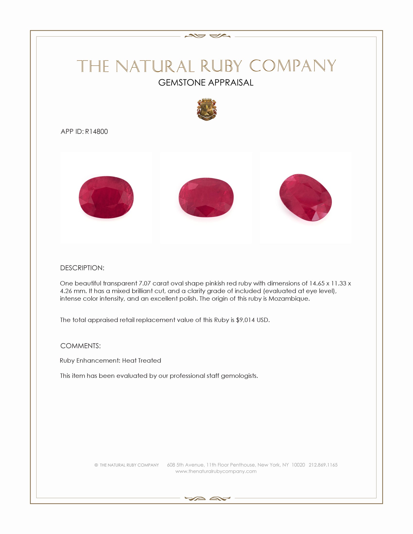 7.07 Ct. Pinkish Red Ruby from Mozambique