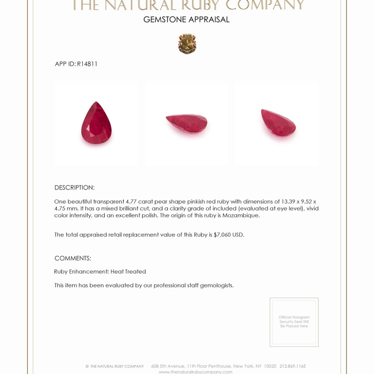 4.77 Ct. Ruby from Mozambique