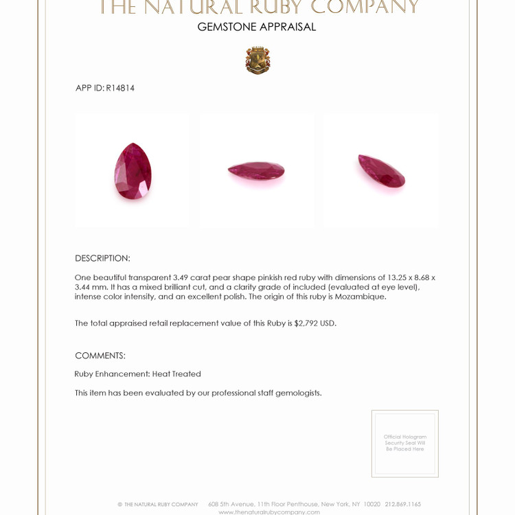 3.49 Ct. Ruby from Mozambique