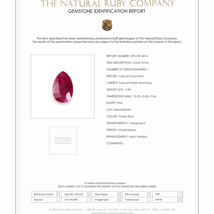 3.49 Ct. Ruby from Mozambique