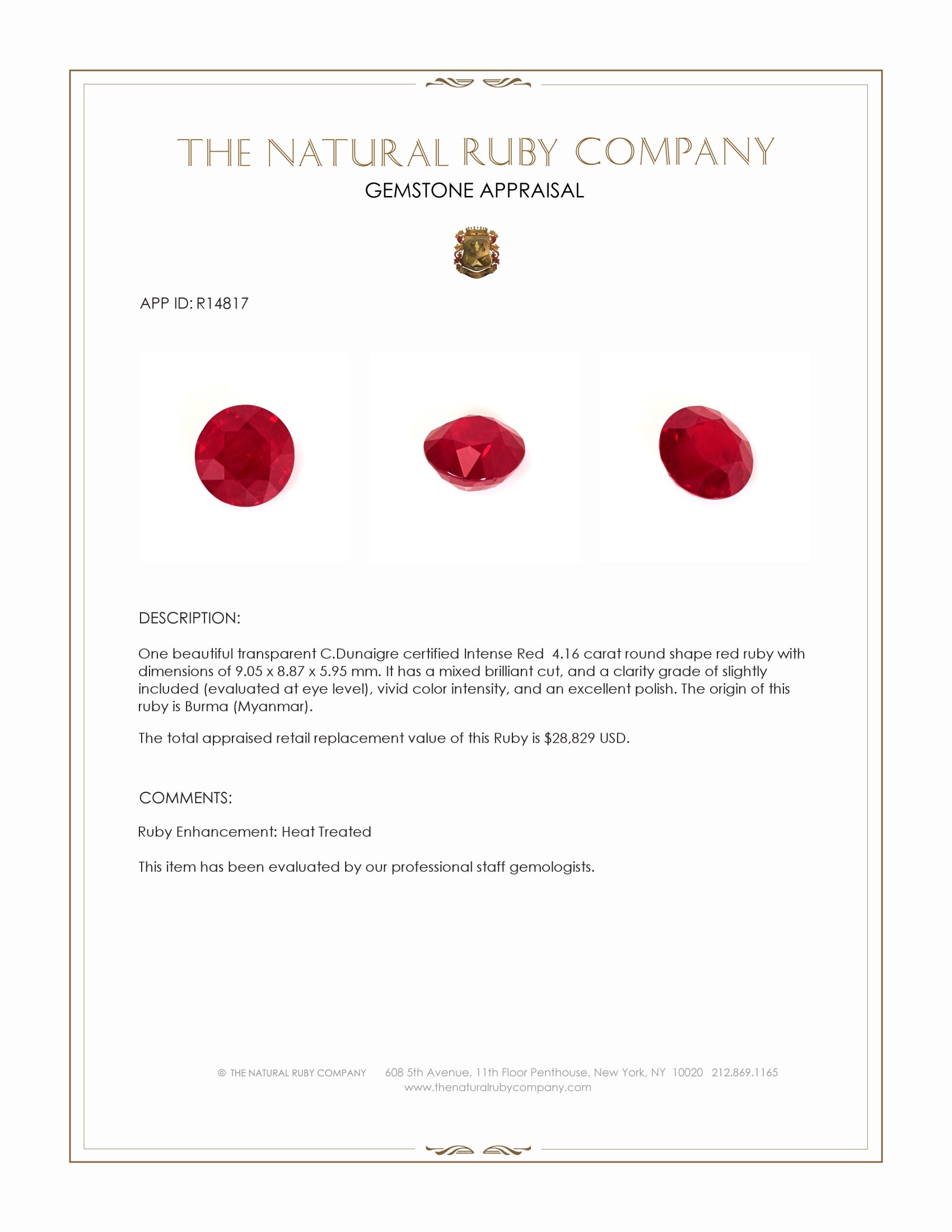 4.16 Ct. Ruby from Burma (Myanmar)