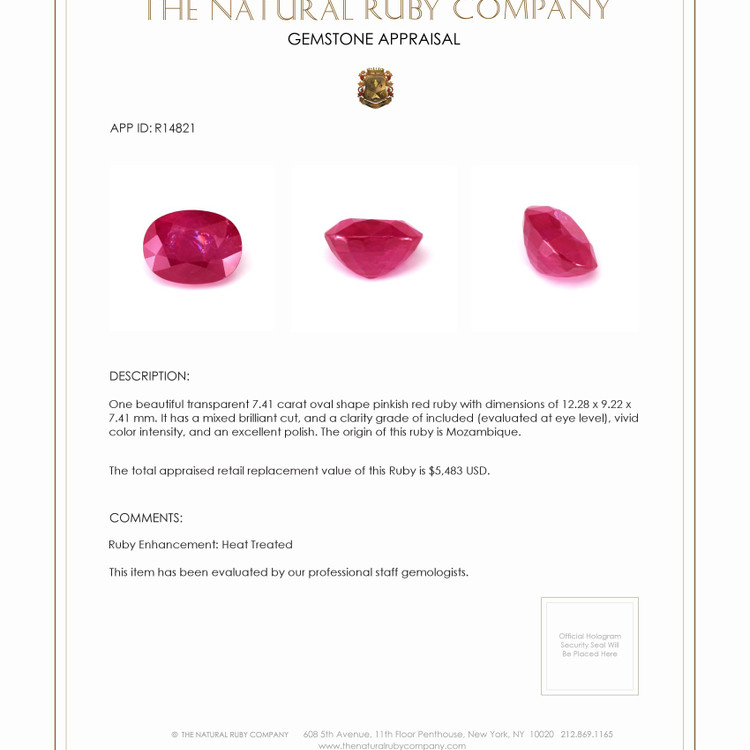 7.41 Ct. Ruby from Mozambique
