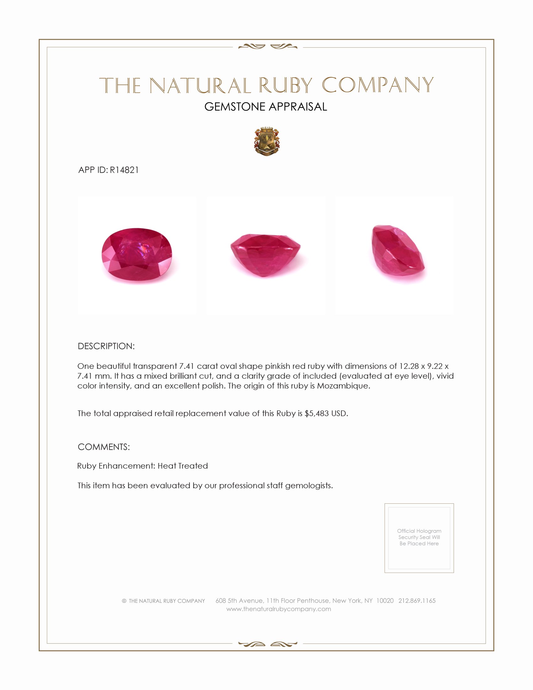 7.41 Ct. Ruby from Mozambique