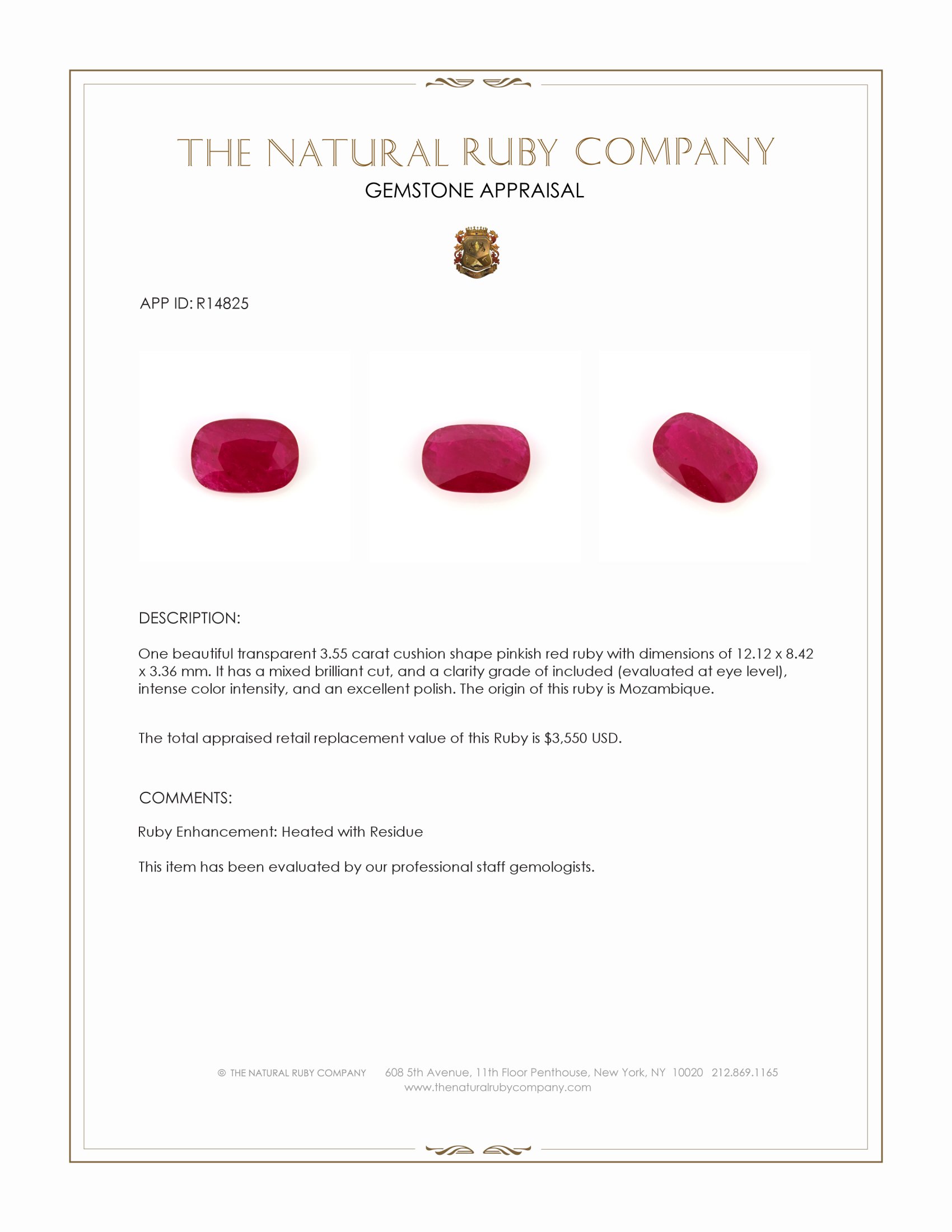 3.55 Ct. Pinkish Red Ruby from Mozambique