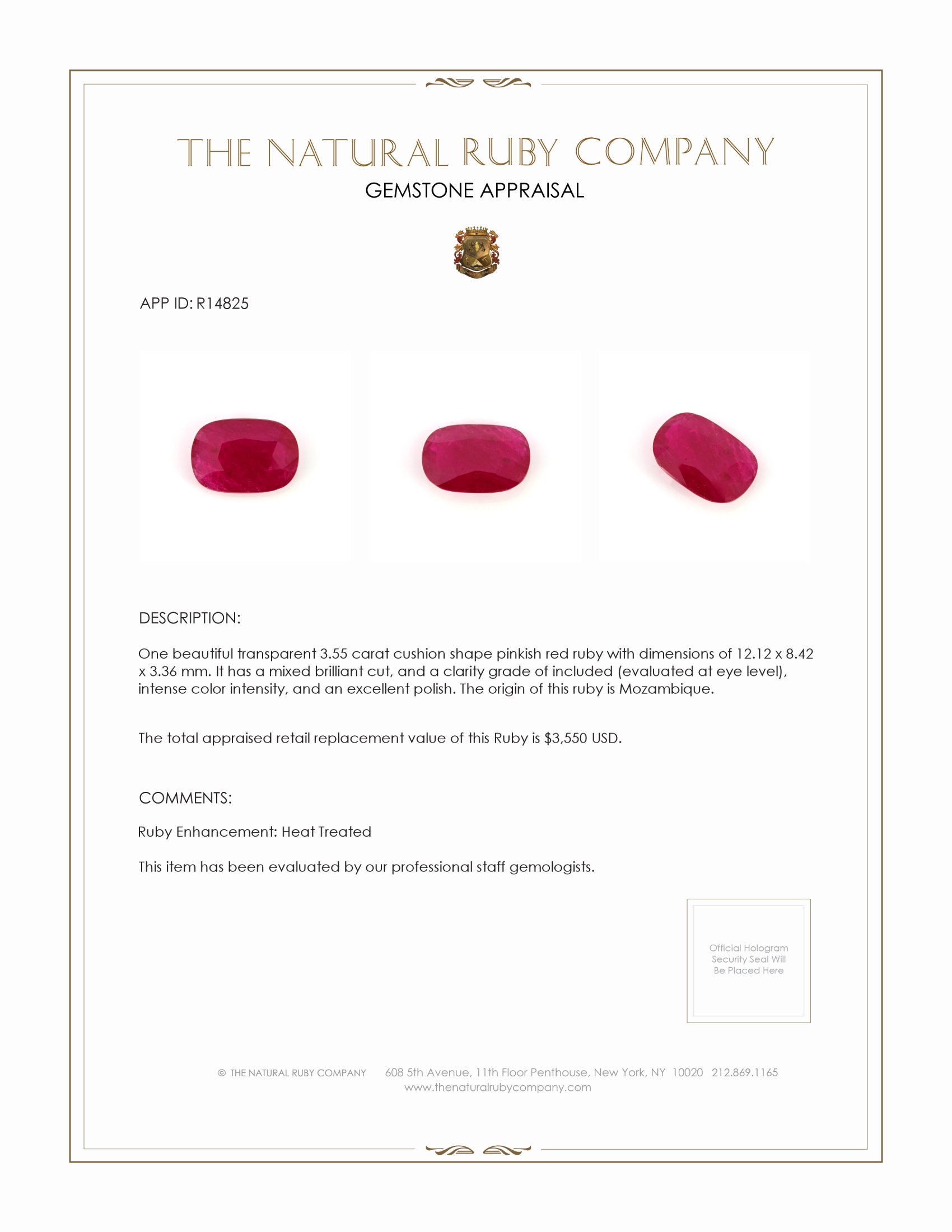 3.55 Ct. Ruby from Mozambique