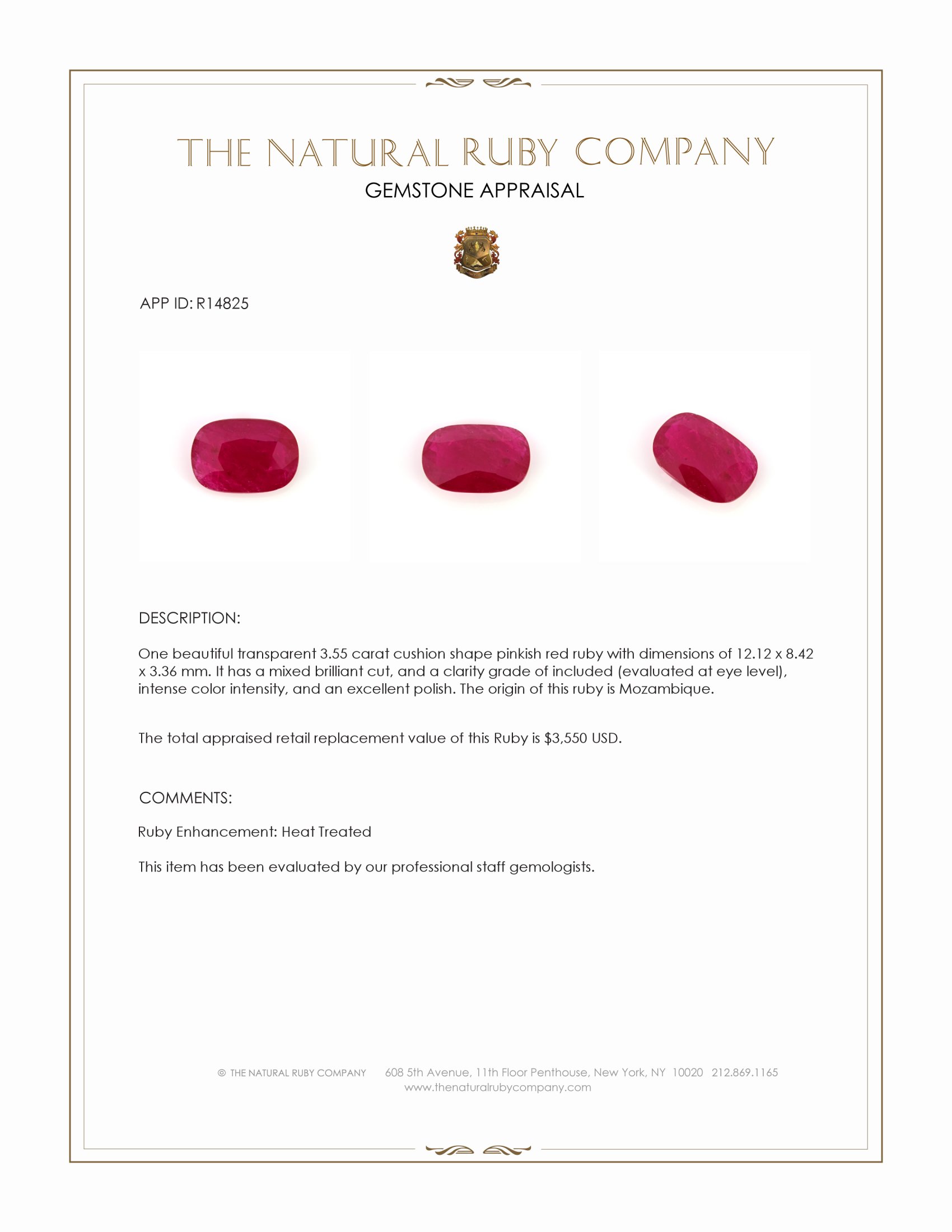 3.55 Ct. Pinkish Red Ruby from Mozambique