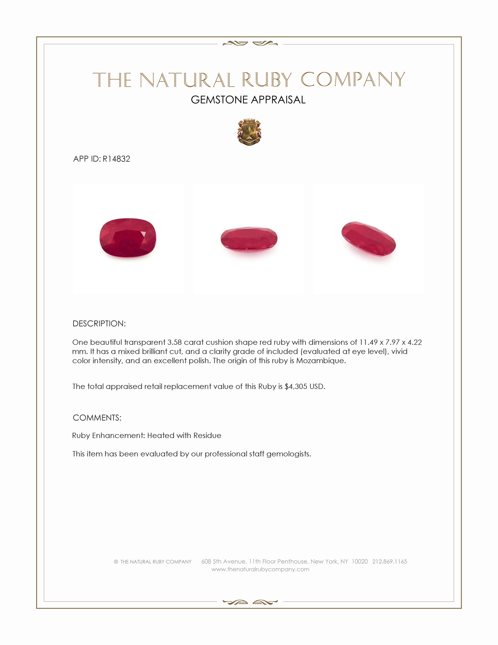 3.58 Ct. Ruby from Mozambique