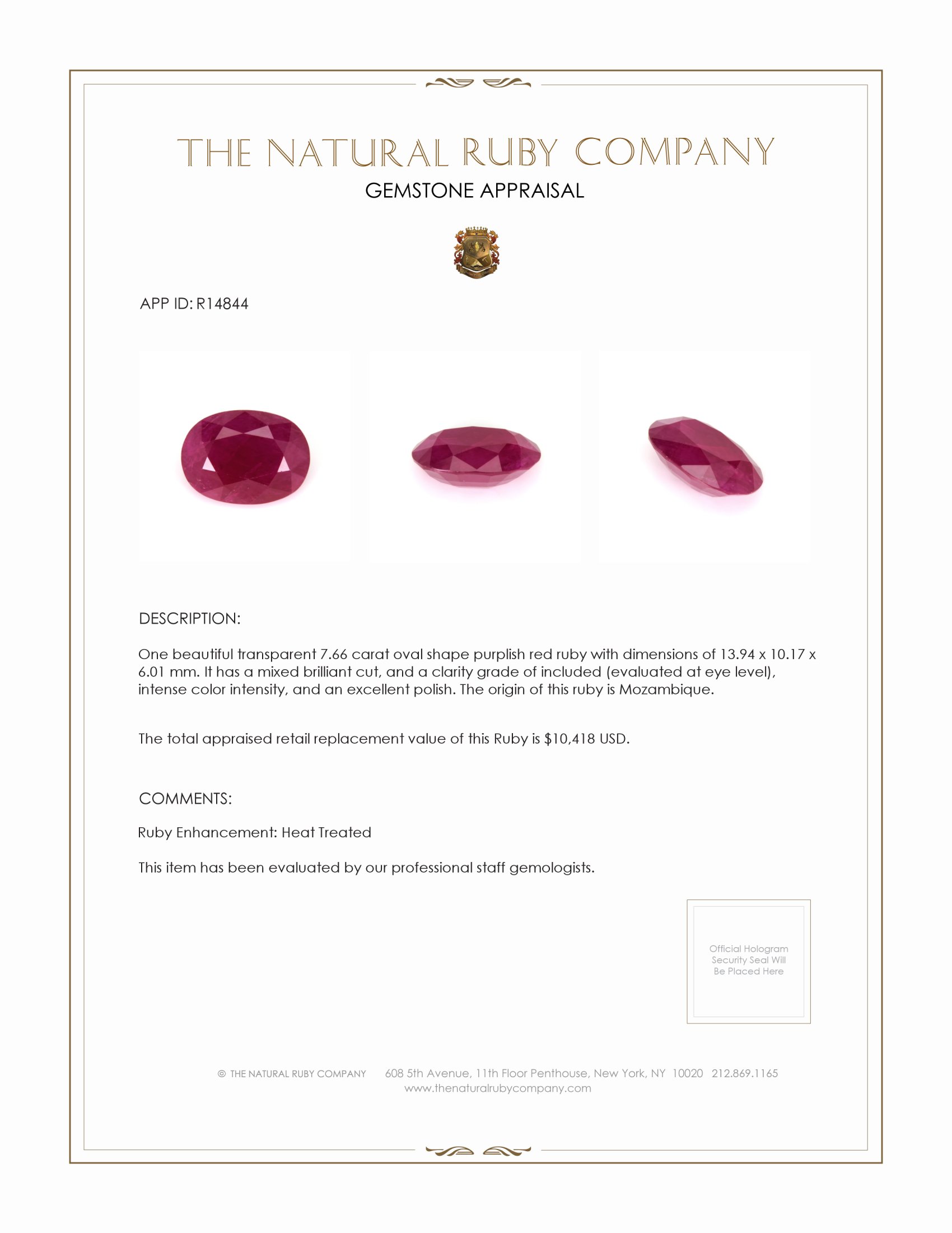 7.66 Ct. Ruby from Mozambique