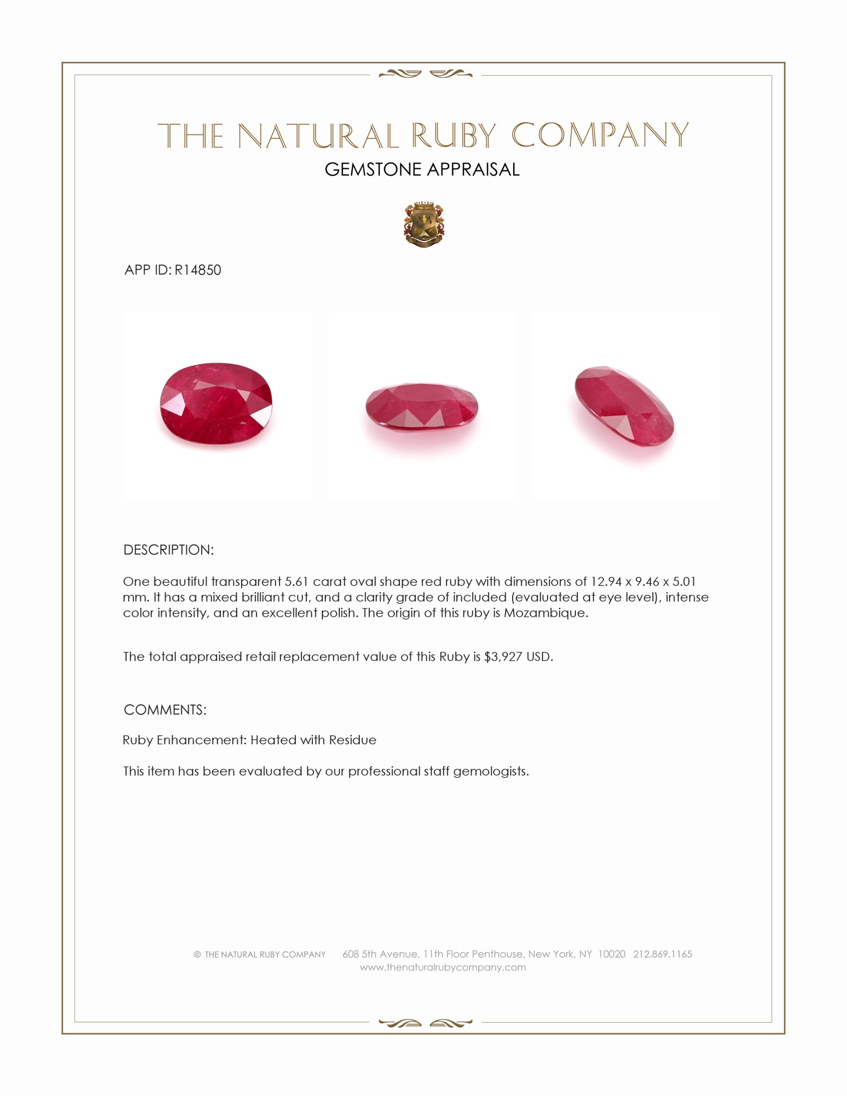 5.61 Ct. Ruby from Mozambique