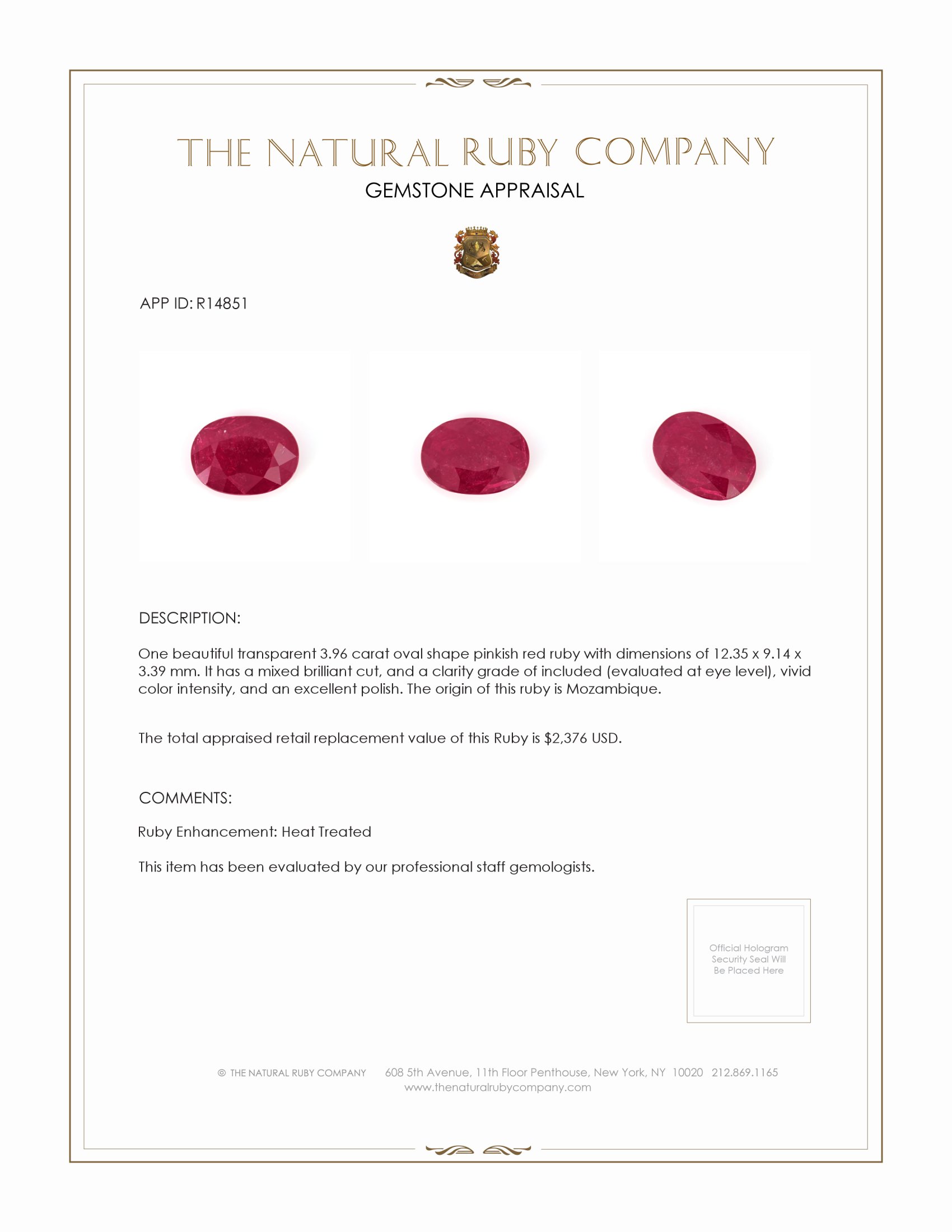 3.96 Ct. Ruby from Mozambique