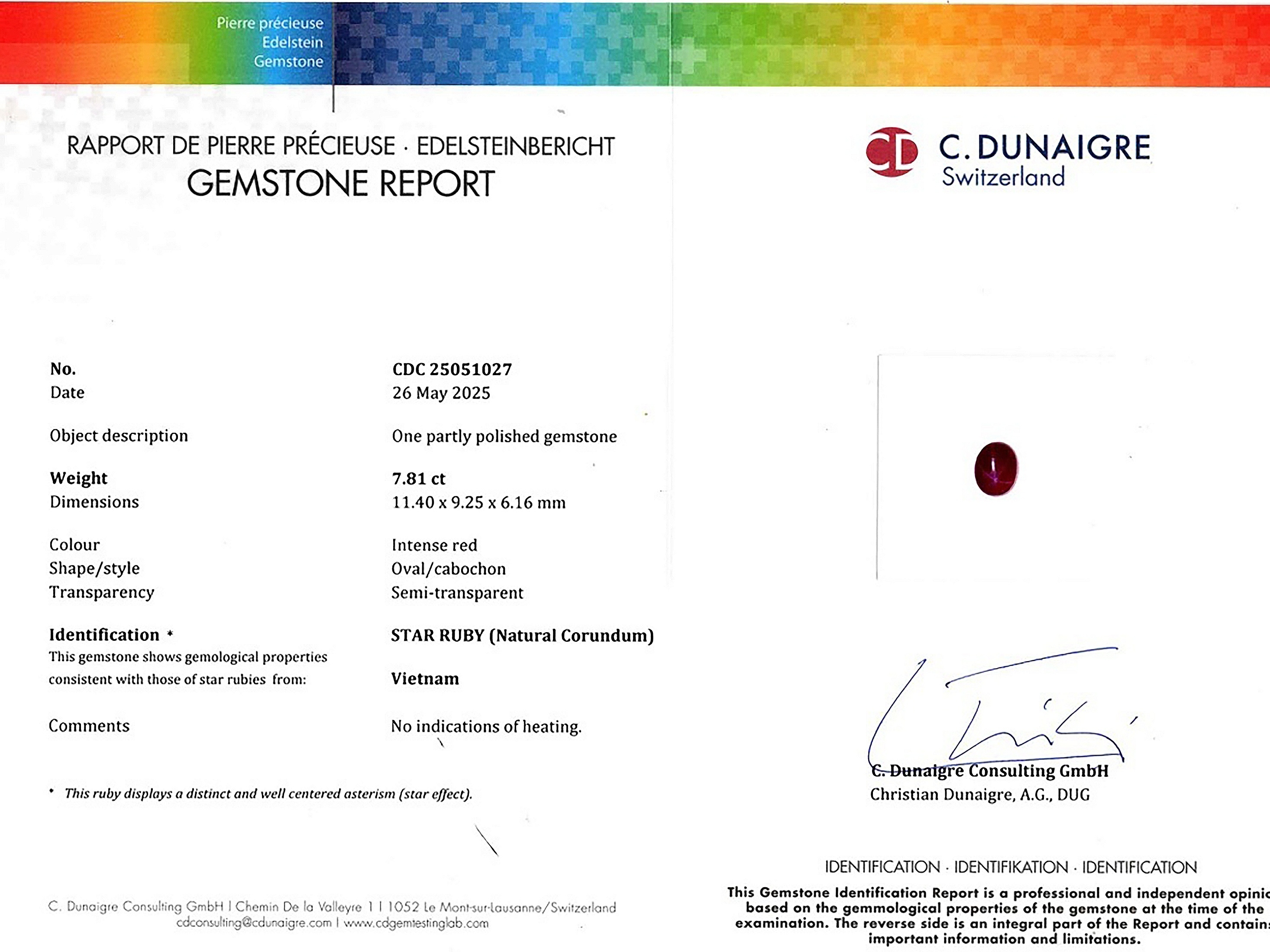 7.81 Ct. Star Ruby from Vietnam