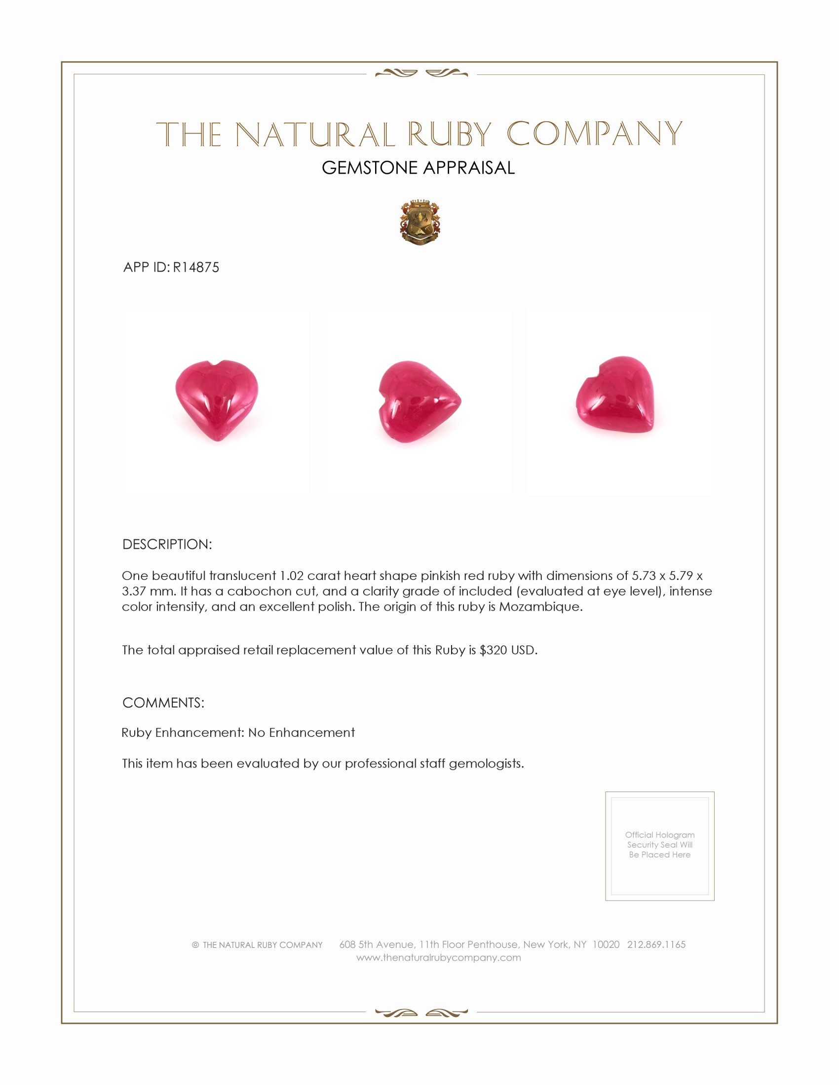 1.02 Ct. Cabochon Ruby from Mozambique