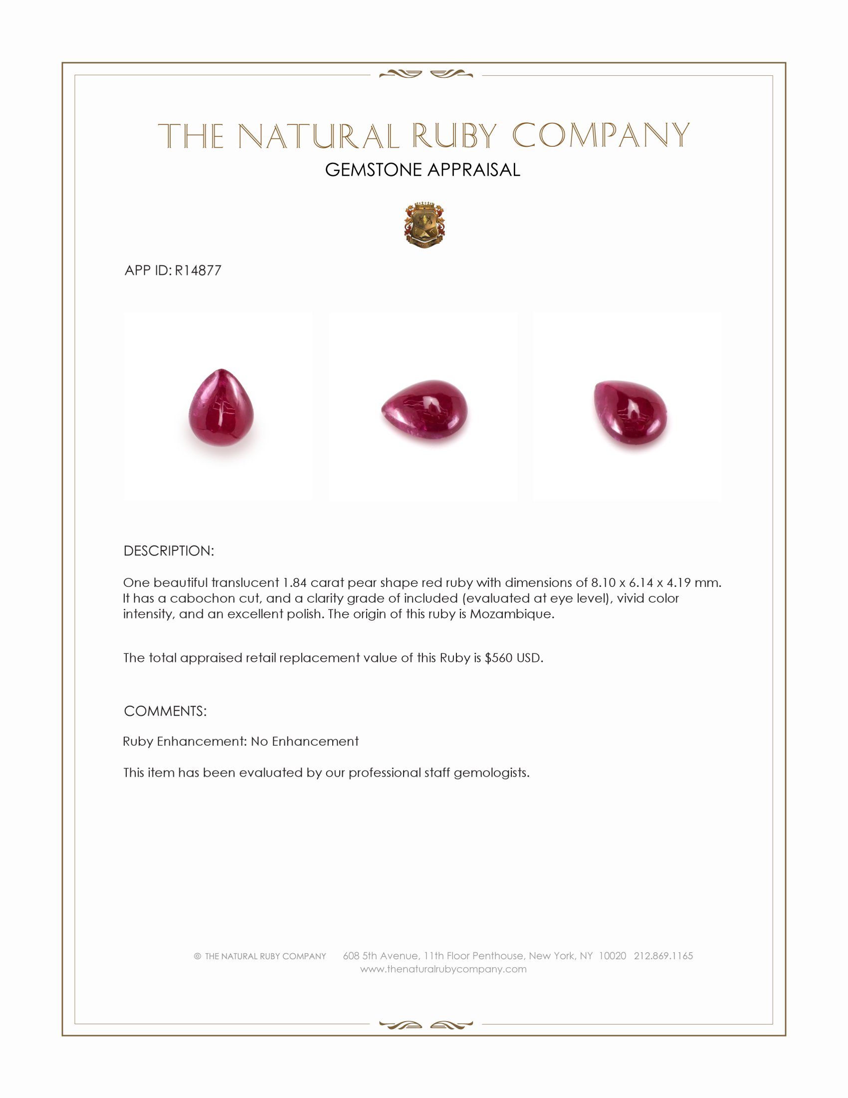 1.84 Ct. Cabochon Ruby from Mozambique