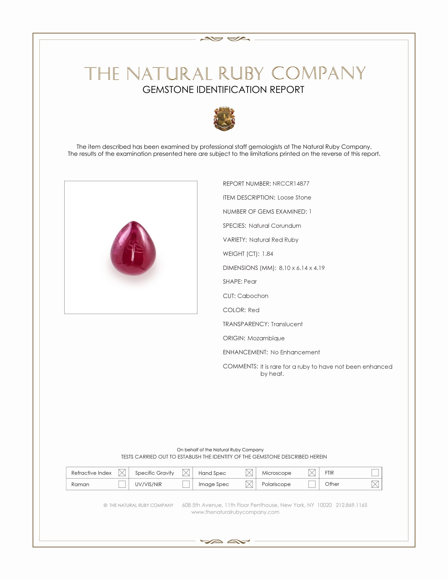 1.84 Ct. Cabochon Ruby from Mozambique