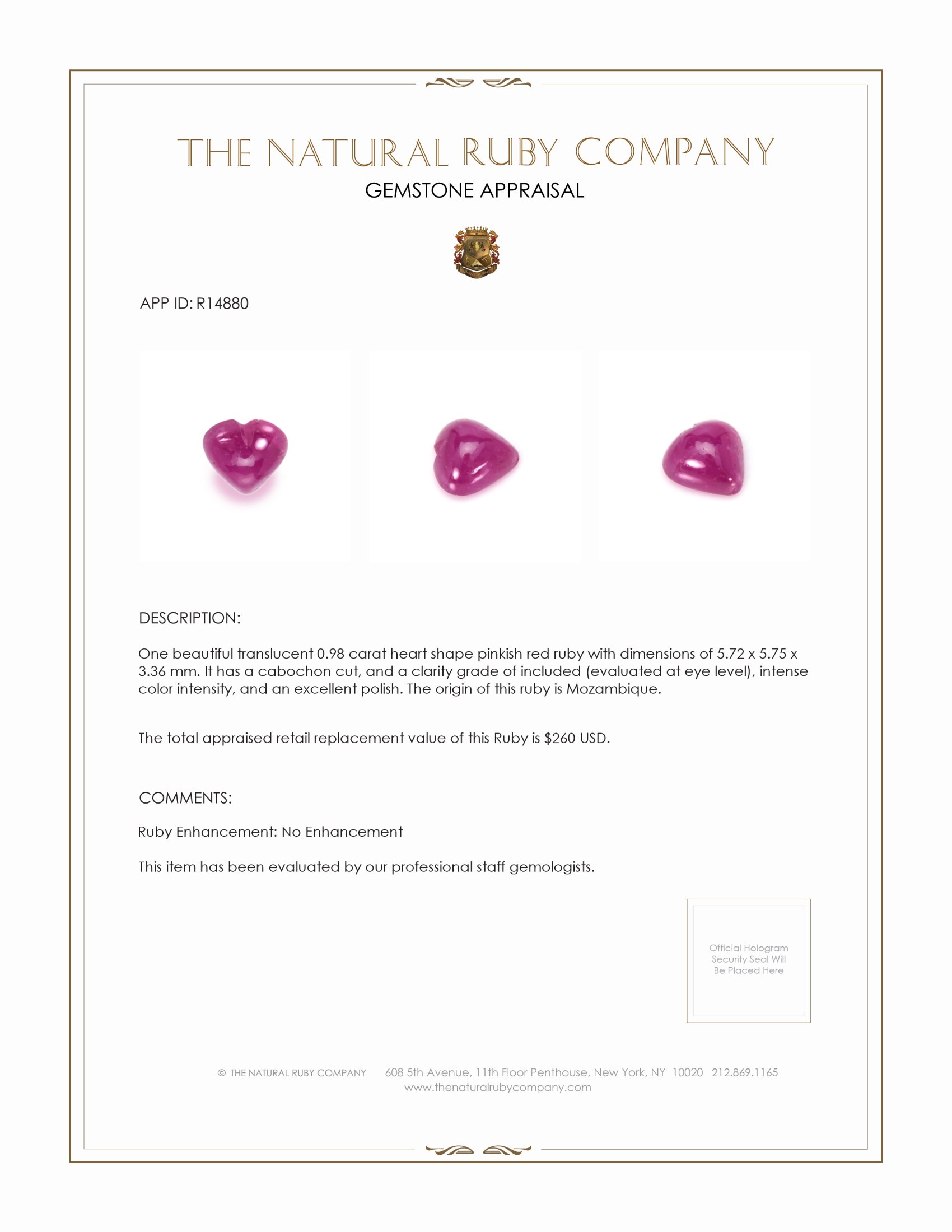 0.98 Ct. Cabochon Ruby from Mozambique