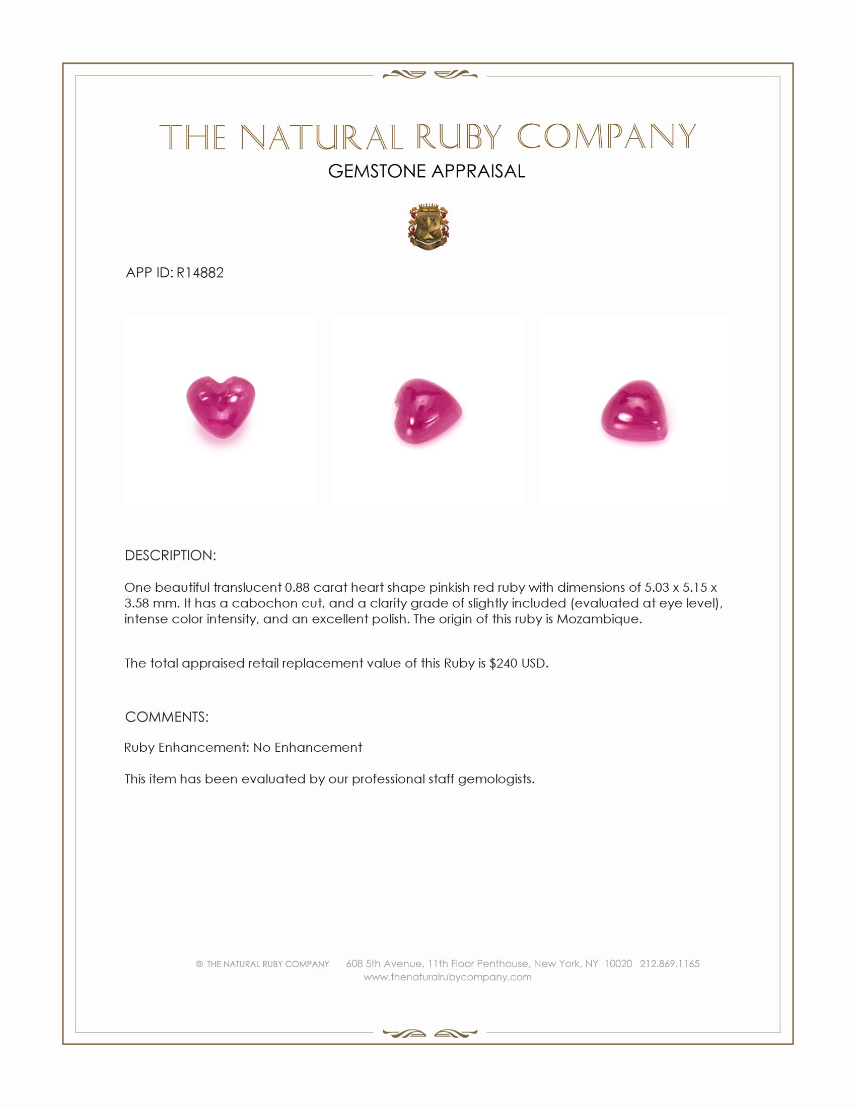 0.88 Ct. Pinkish Red Cabochon Ruby from Mozambique