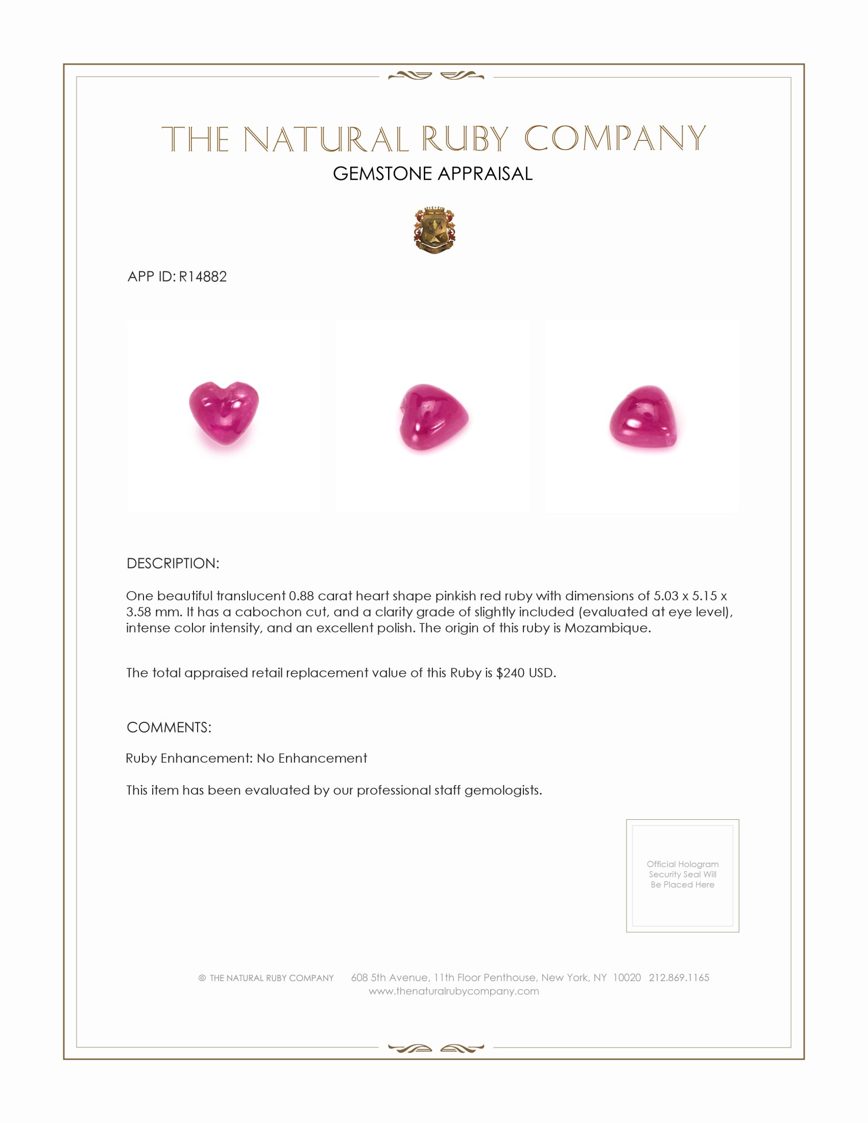 0.88 Ct. Cabochon Ruby from Mozambique