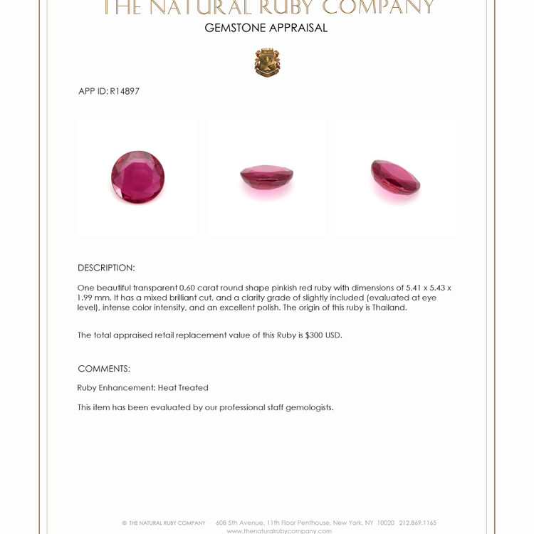 0.60 Ct. Ruby from Thailand