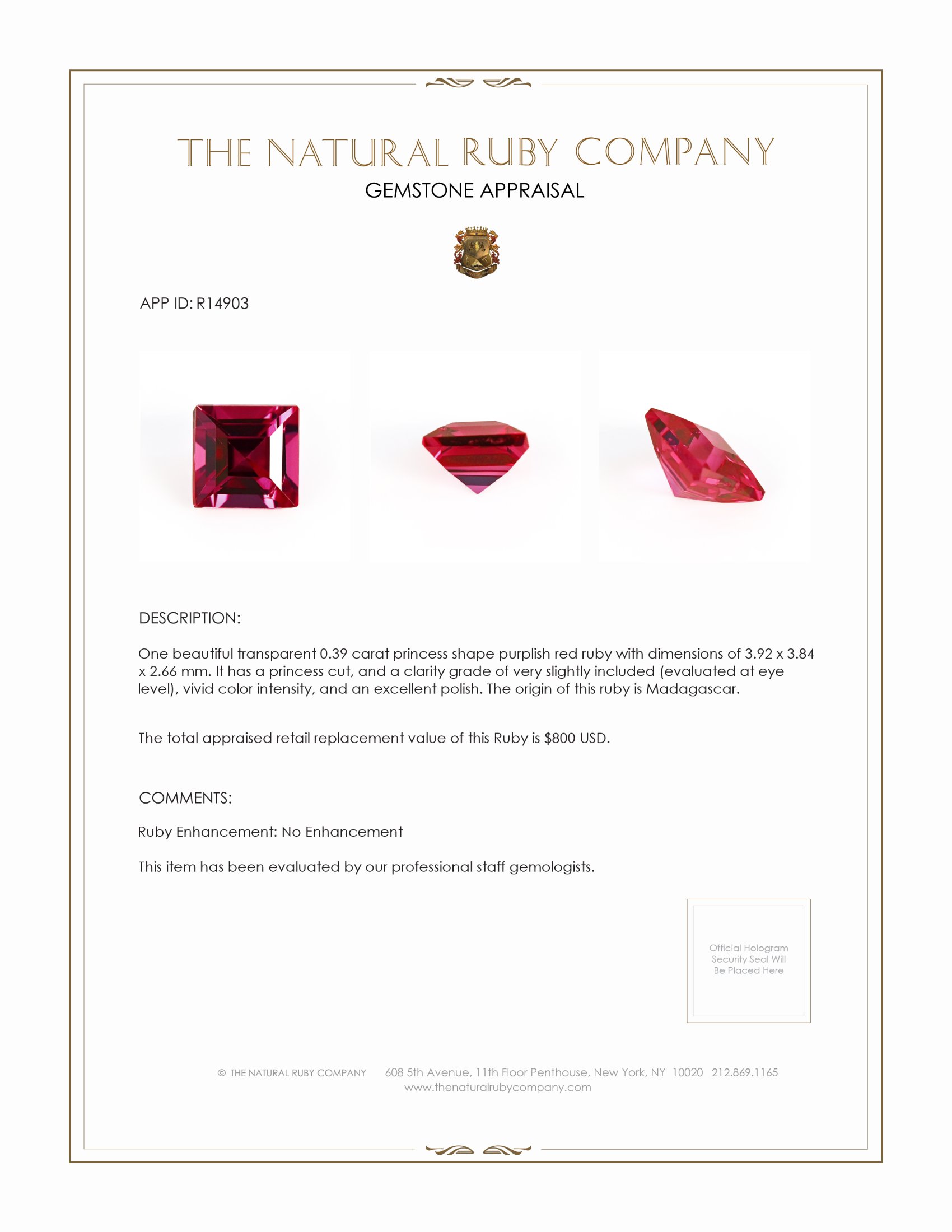 0.39 Ct. Ruby from Madagascar