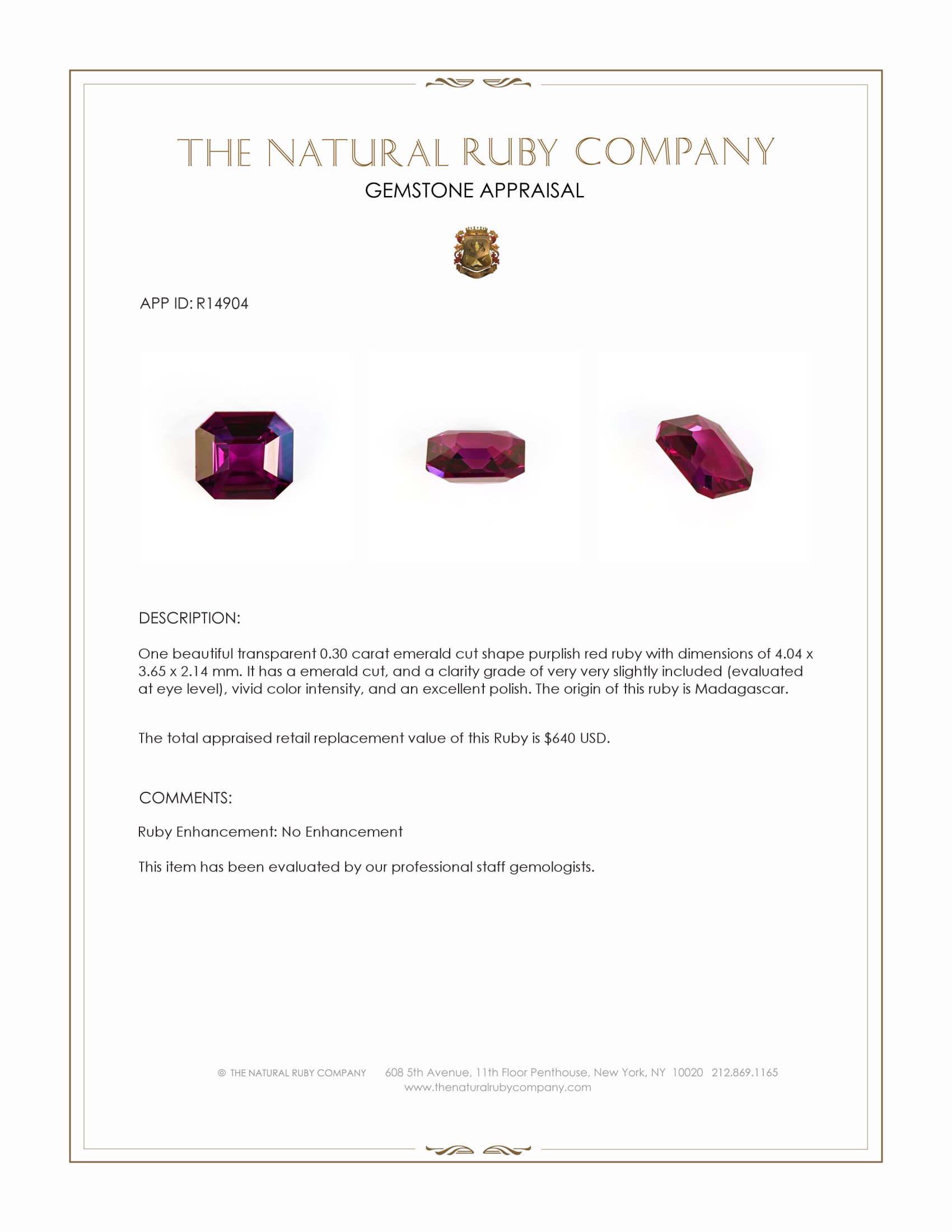 0.30 Ct. Purplish Red Ruby from Madagascar
