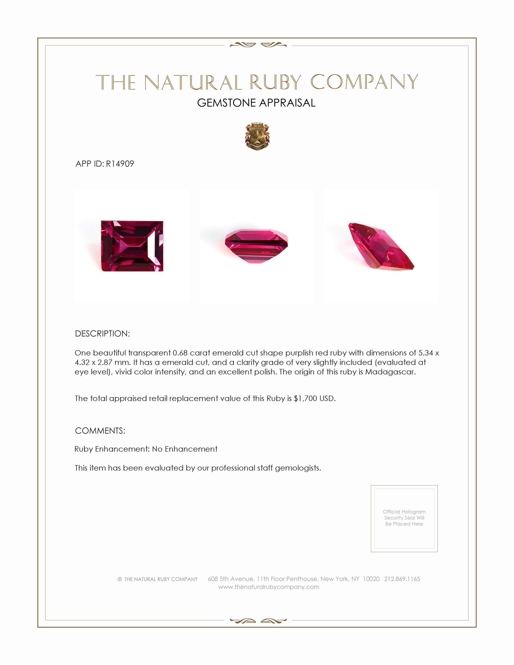 0.68 Ct. Ruby from Madagascar