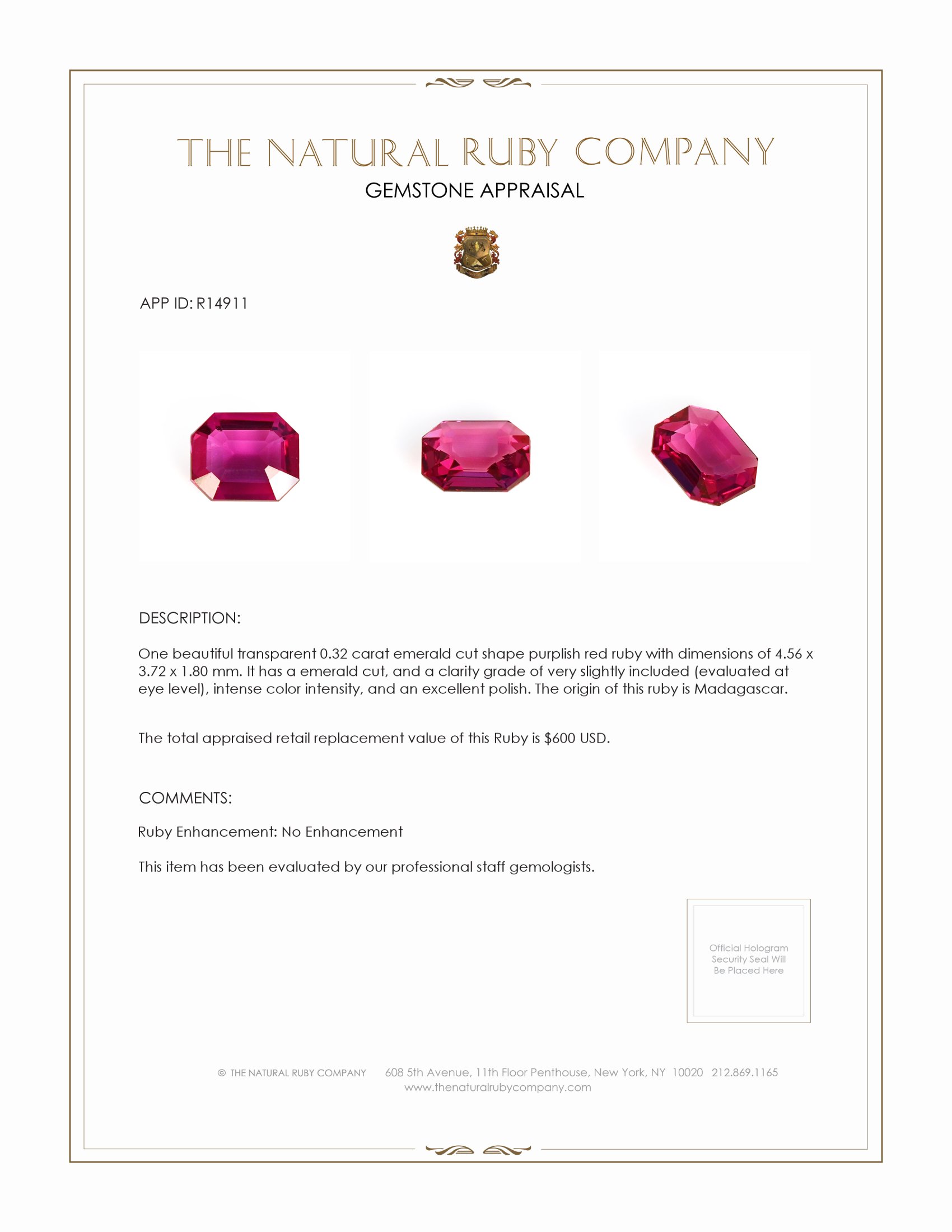 0.32 Ct. Purplish Red Ruby from Madagascar