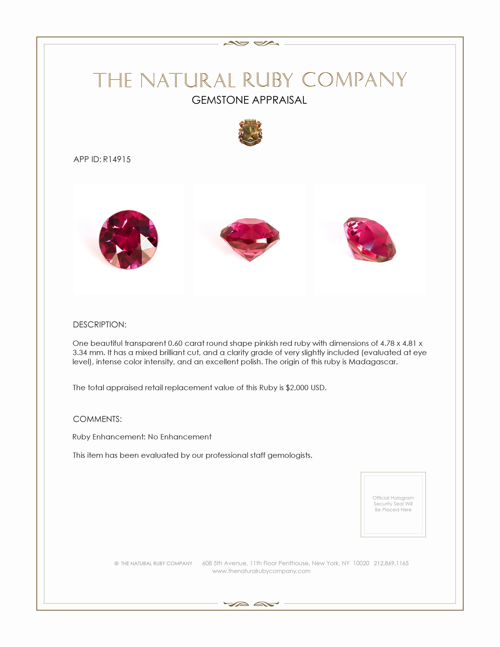 0.60 Ct. Ruby from Madagascar