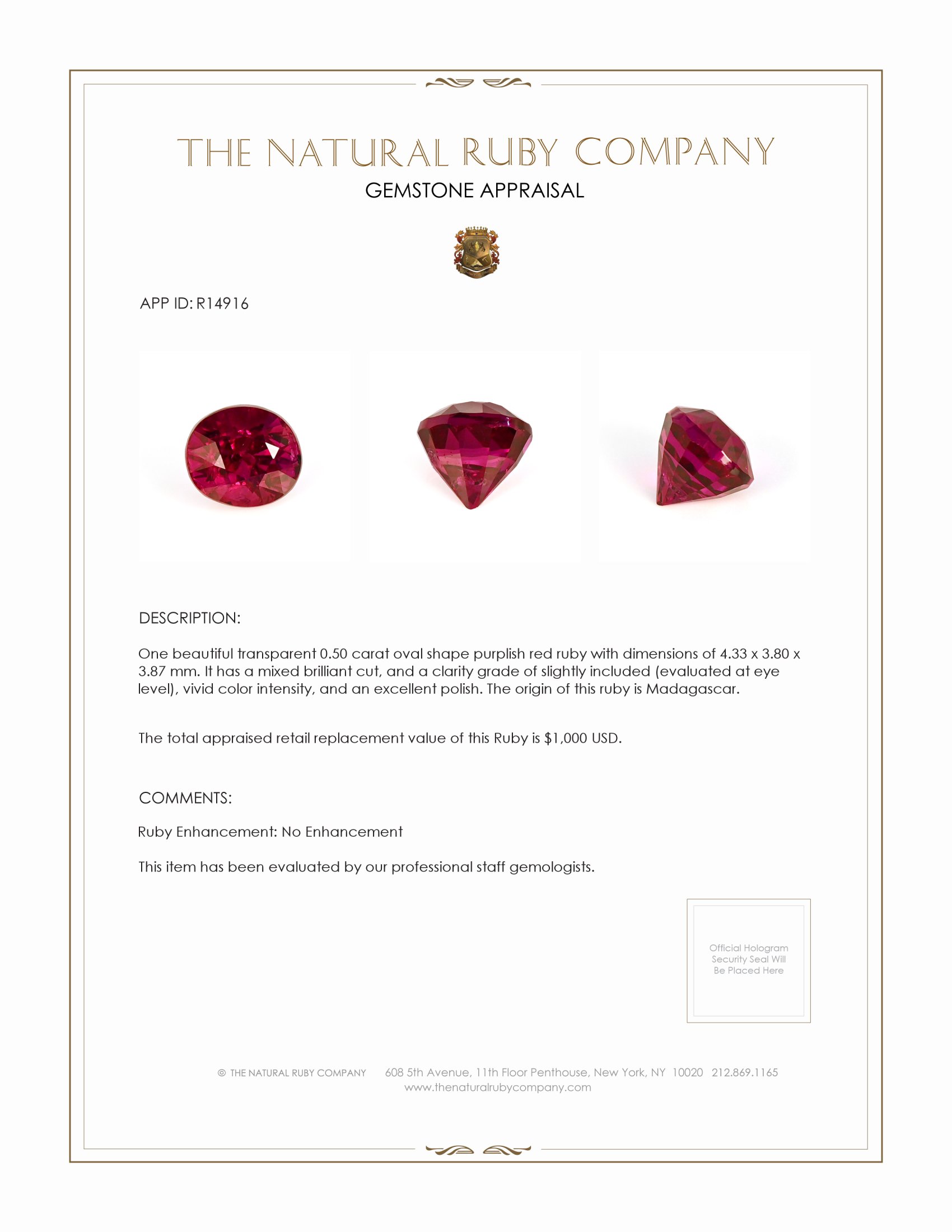 0.50 Ct. Purplish Red Ruby from Madagascar