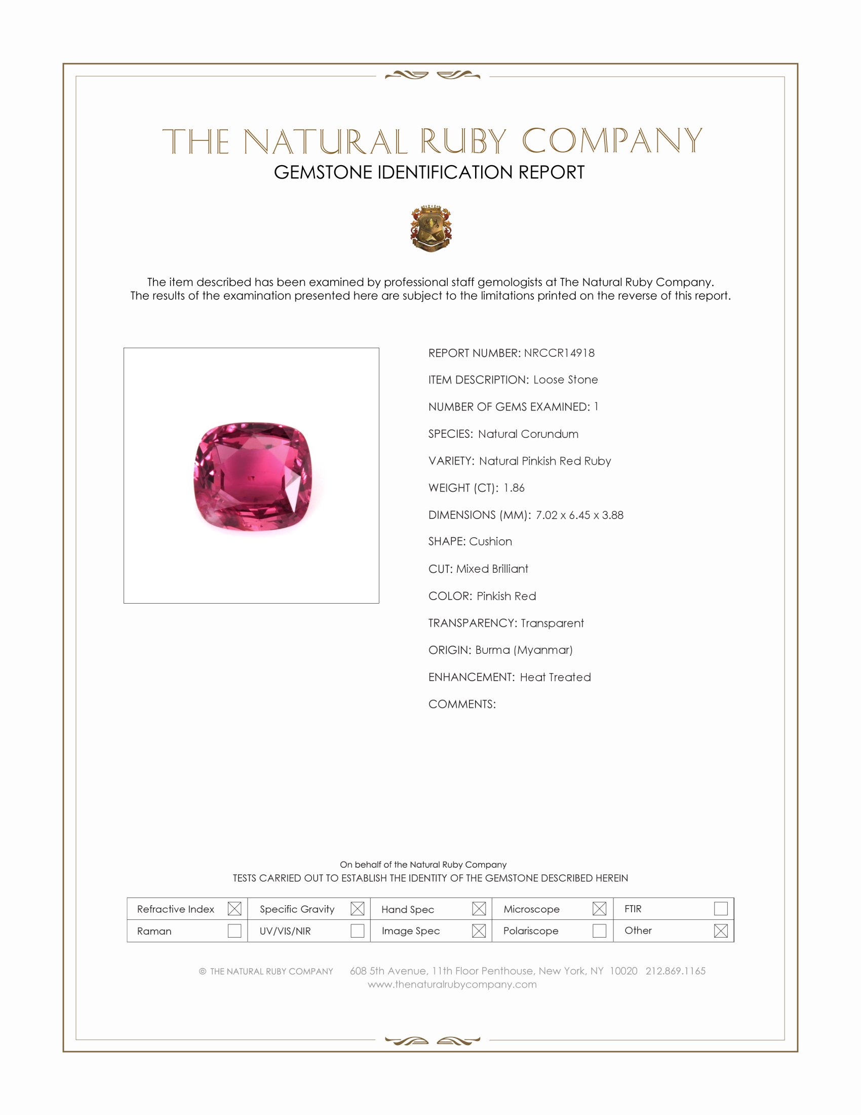 1.86 Ct. Ruby from Burma (Myanmar)