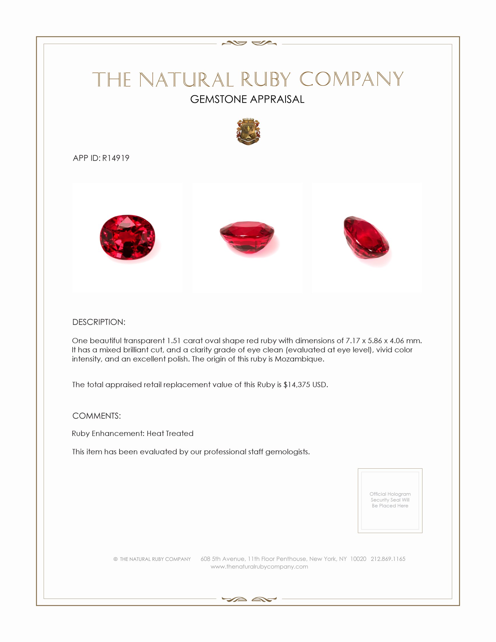1.51 Ct. Ruby from Mozambique