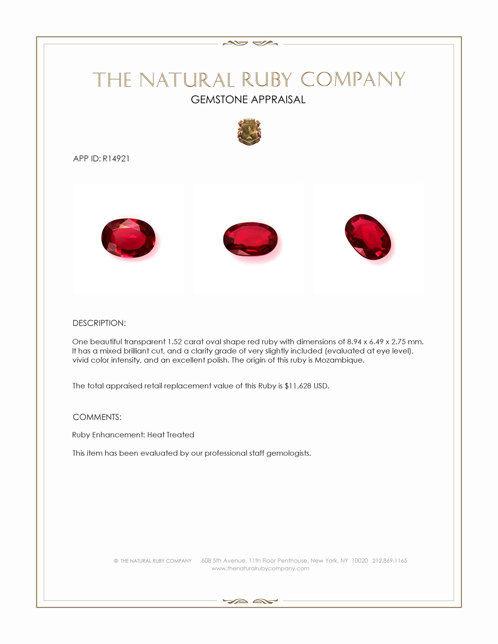 1.52 Ct. Ruby from Mozambique