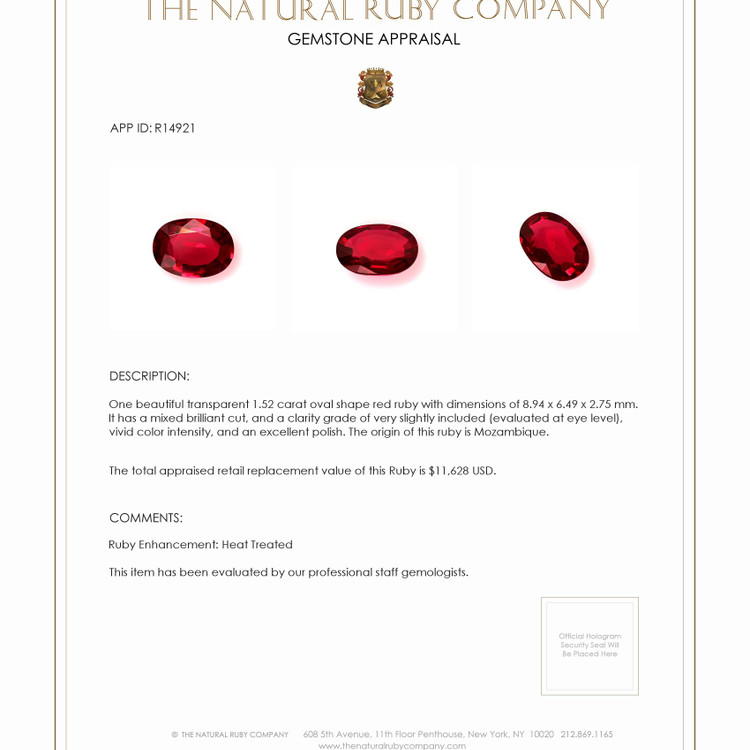 1.52 Ct. Ruby from Mozambique