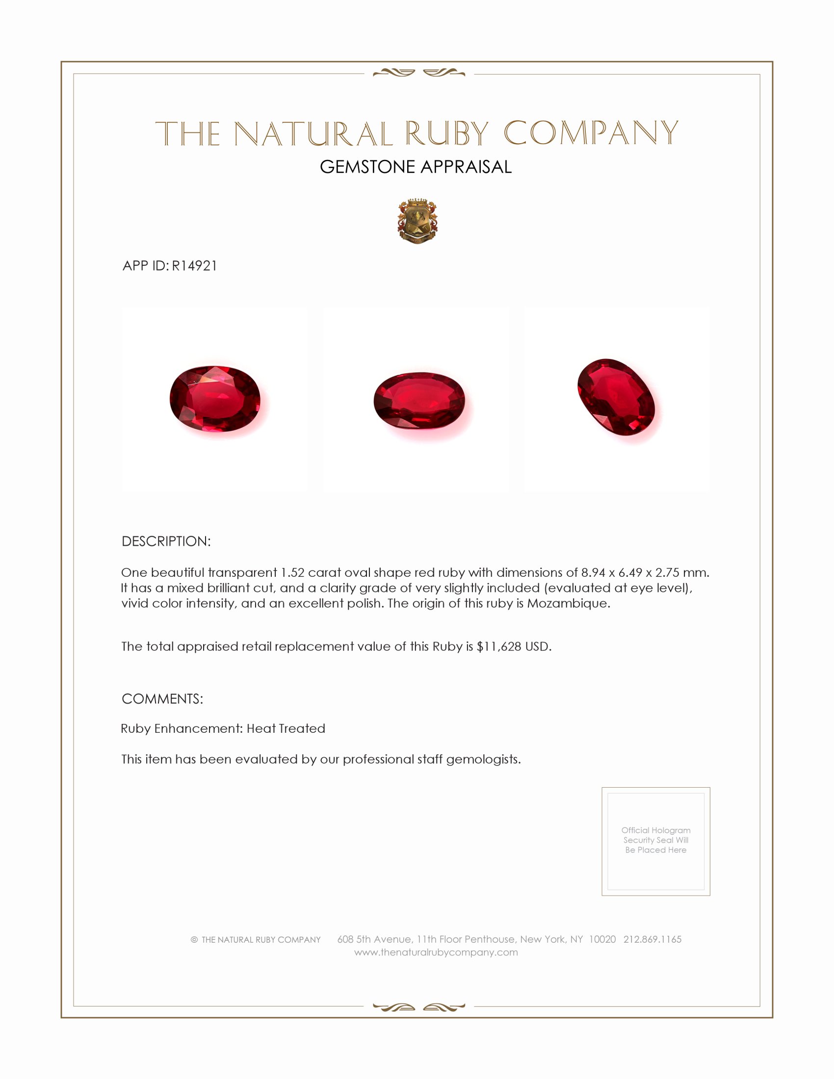 1.52 Ct. Ruby from Mozambique