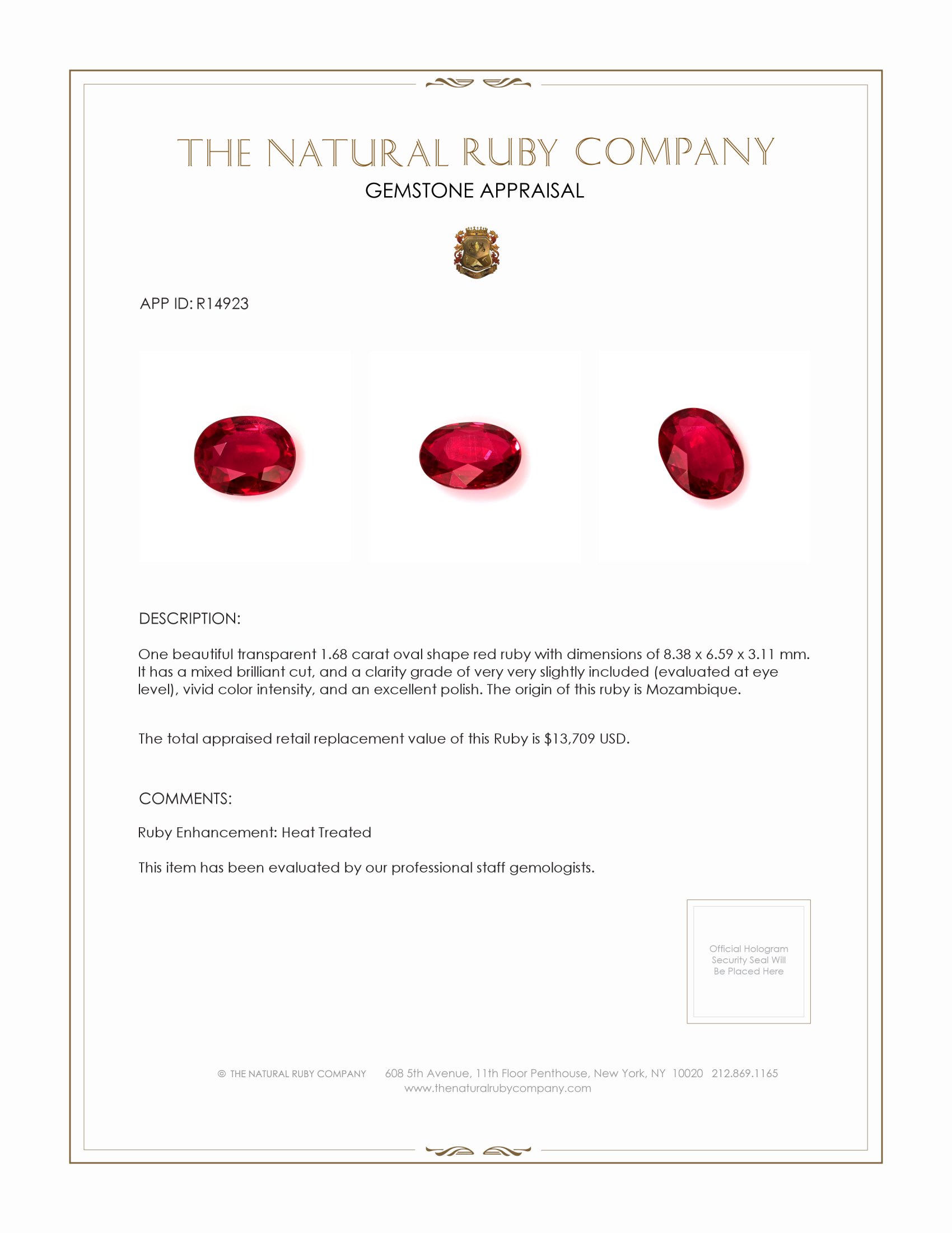 1.68 Ct. Ruby from Mozambique