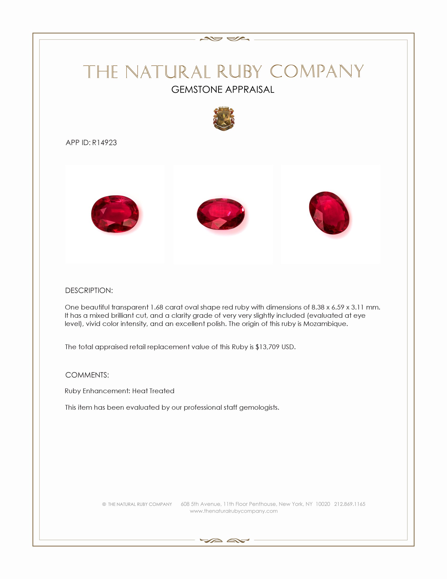 1.68 Ct. Ruby from Mozambique