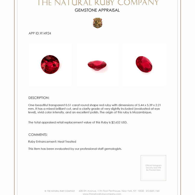 0.51 Ct. Ruby from Mozambique