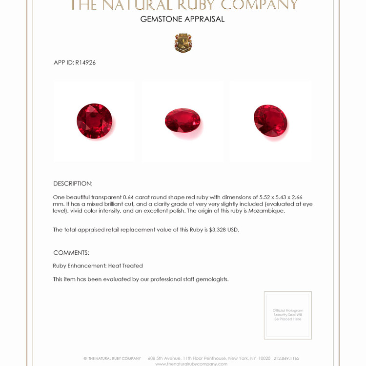 0.64 Ct. Ruby from Mozambique